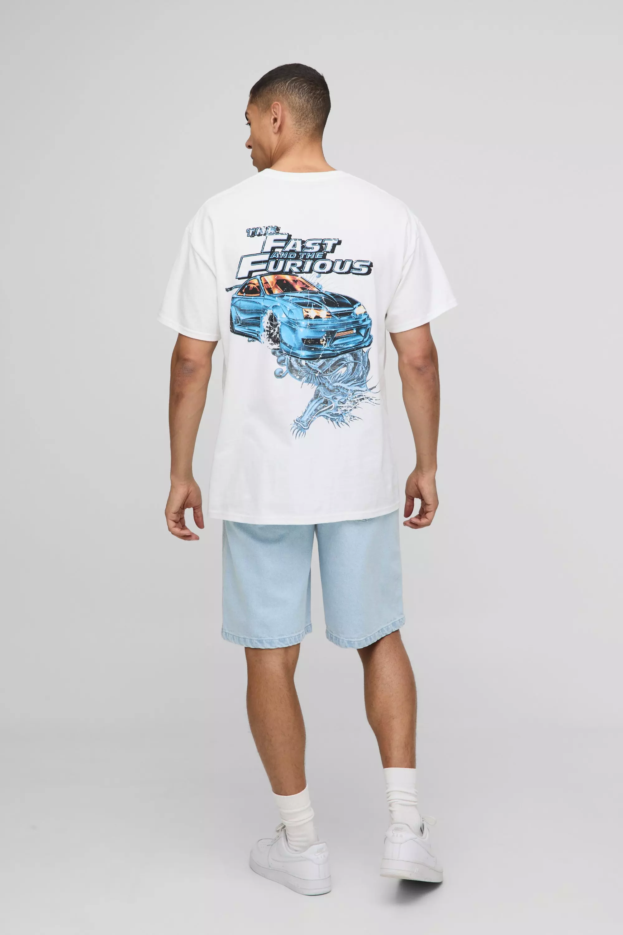 White Oversized Fast & Furious License Printed T-Shirt alternative image