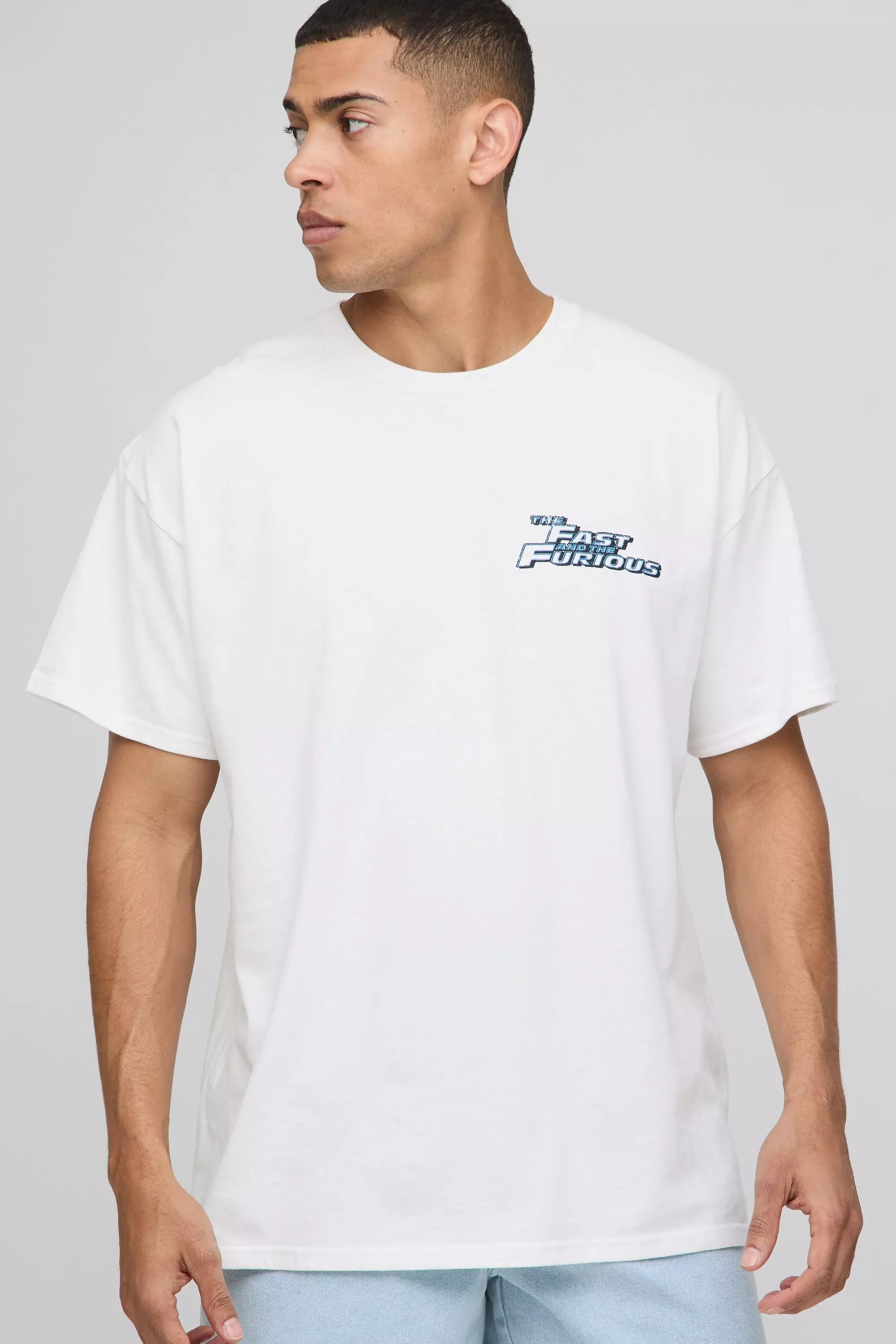 White Oversized Fast & Furious License Printed T-Shirt alternative image