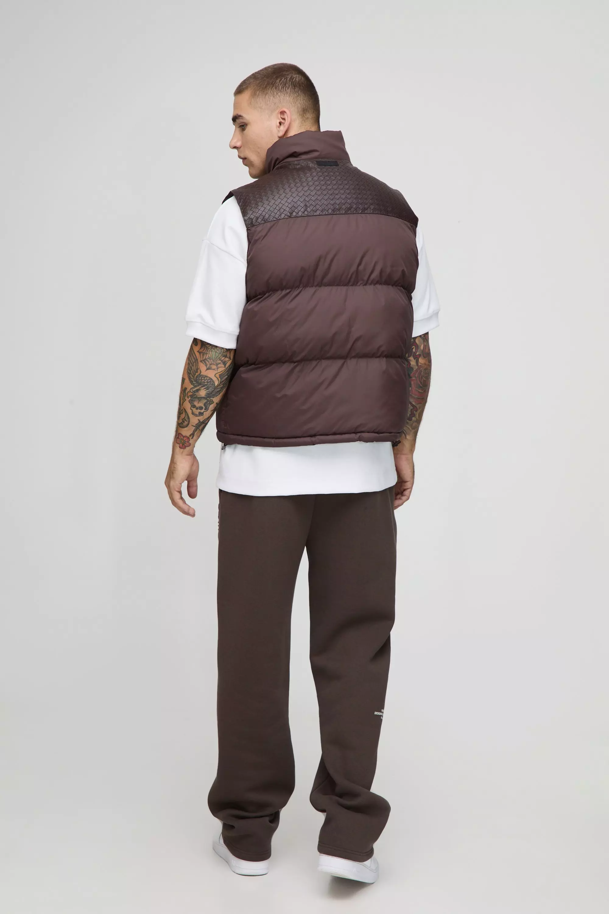 Regular Fit PU Yoke Nylon Panel Gilet | boohooMAN UK
