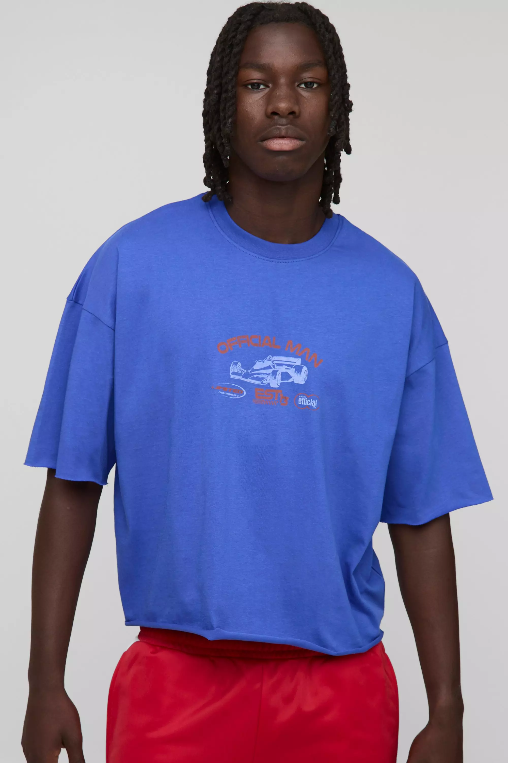 Oversized Shrunken Raw Edge Faded Moto Graphic T-Shirt | boohooMAN USA