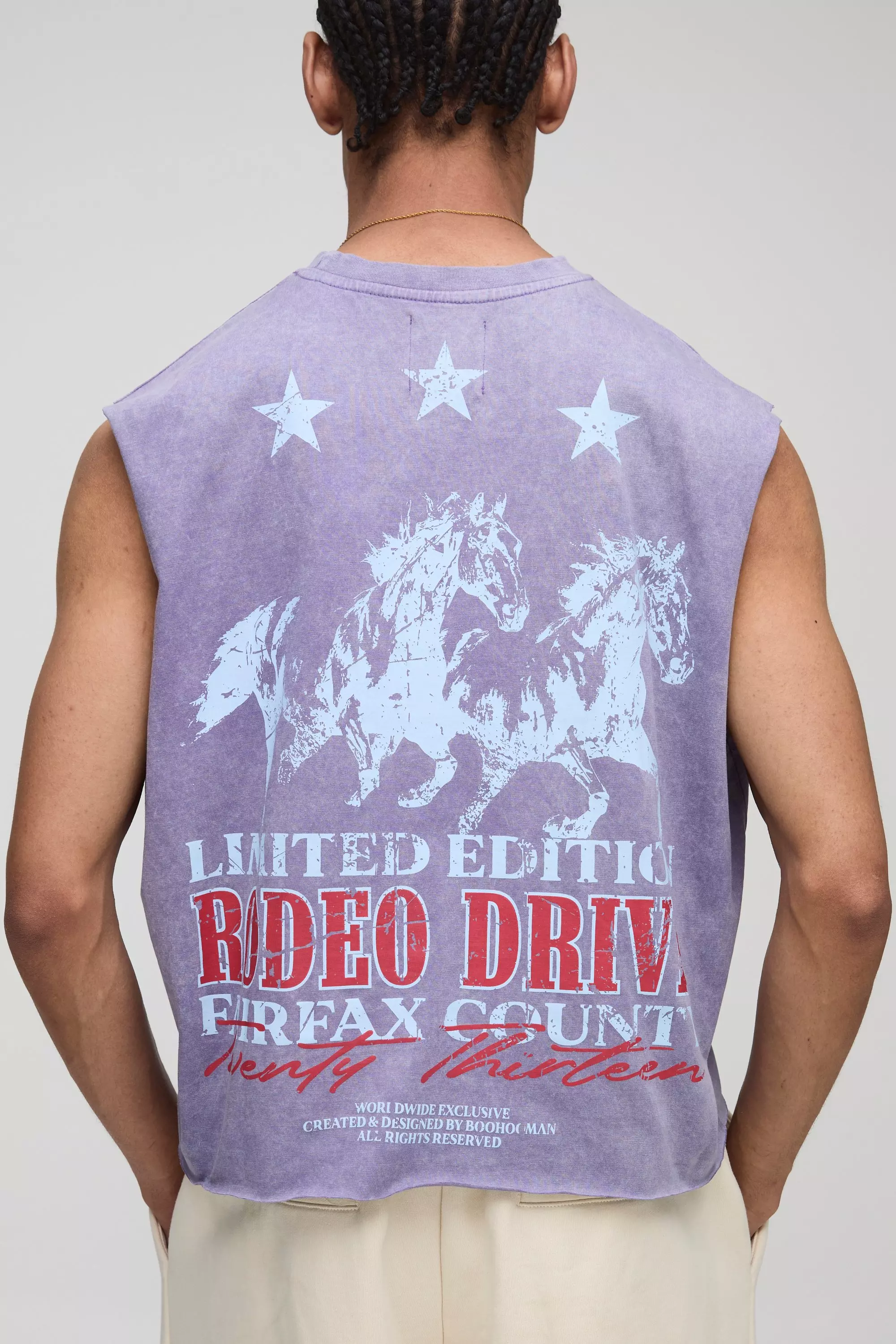 Oversized Shrunken Washed Western Graphic Tank Purple