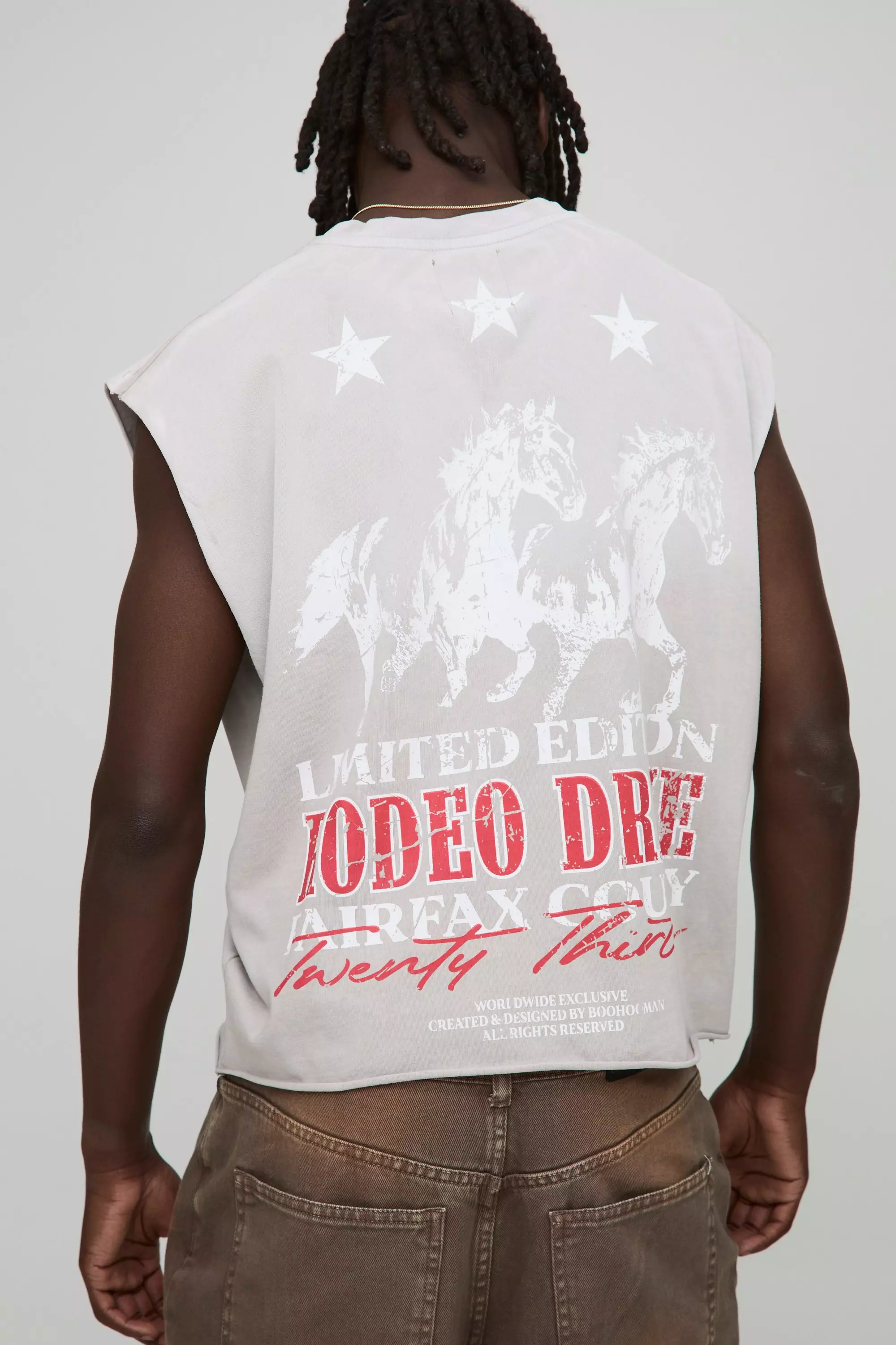 Oversized Shrunken Washed Western Graphic Tank Grey