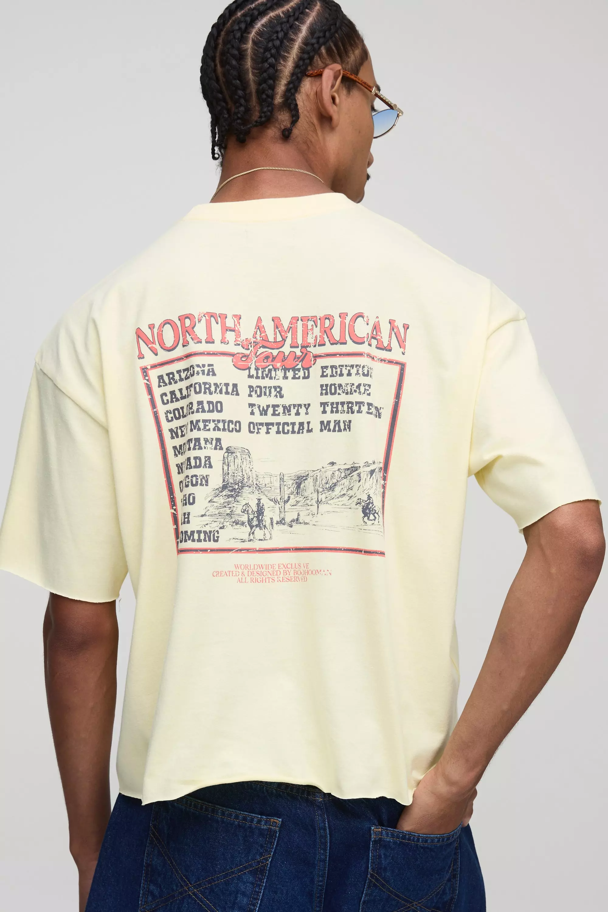 Oversized Shrunken Landscape Graphic Distressed T-Shirt | boohooMAN USA