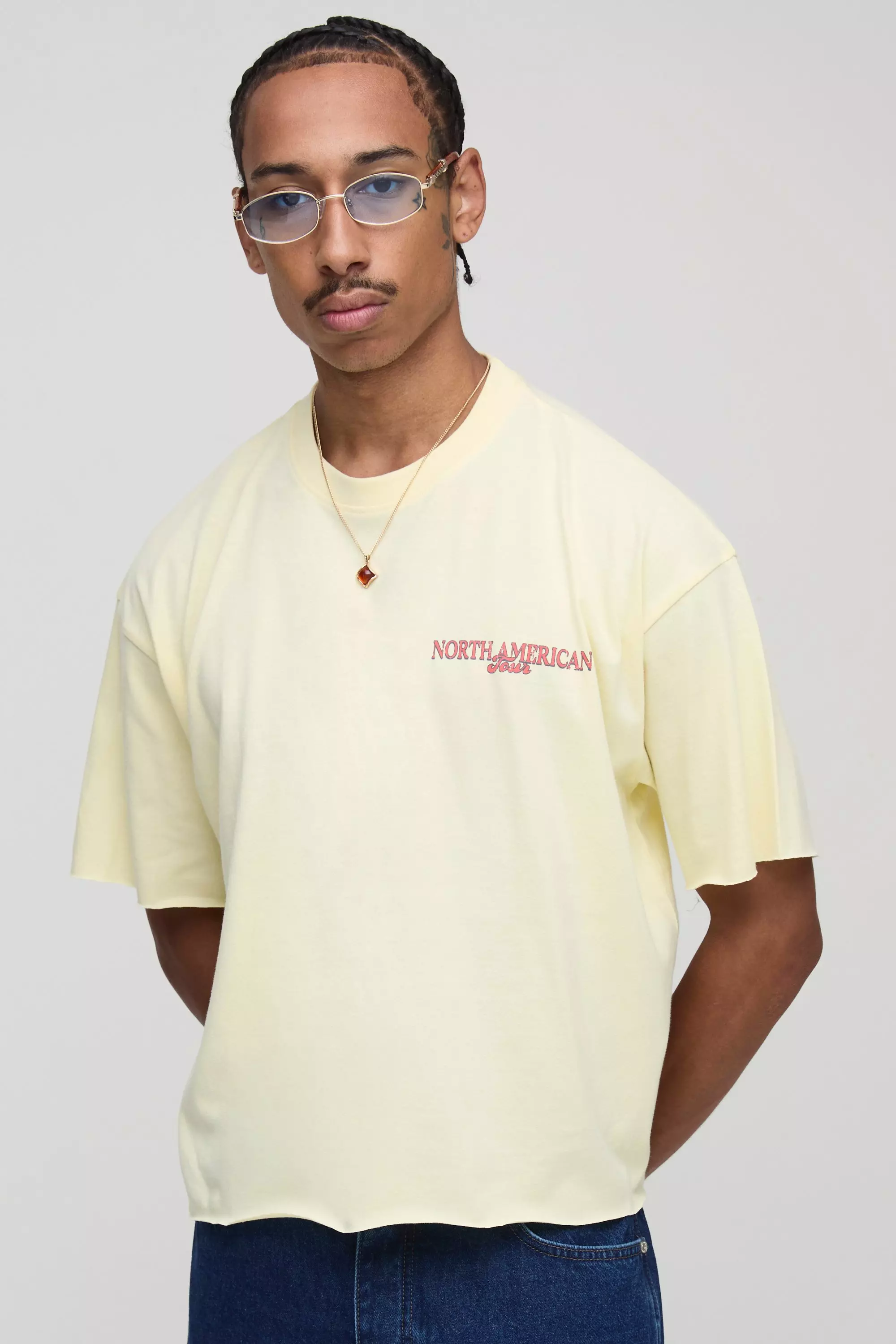 Oversized Shrunken Landscape Graphic Distressed T-Shirt | boohooMAN USA