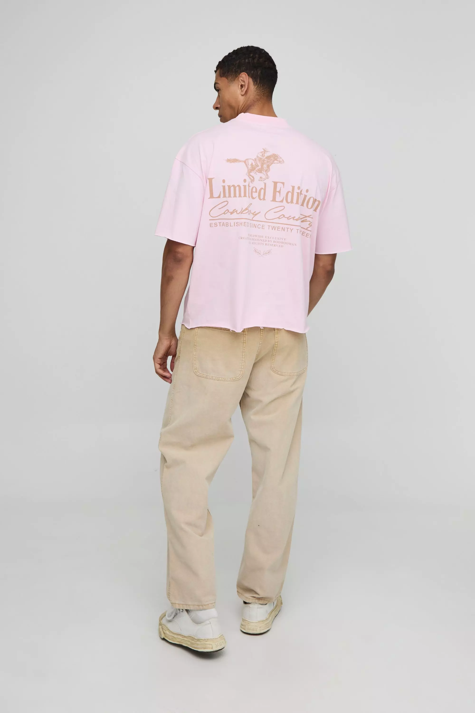 Oversized Boxy Extended Neck Distressed Western Graphic T-Shirt | boohooMAN USA