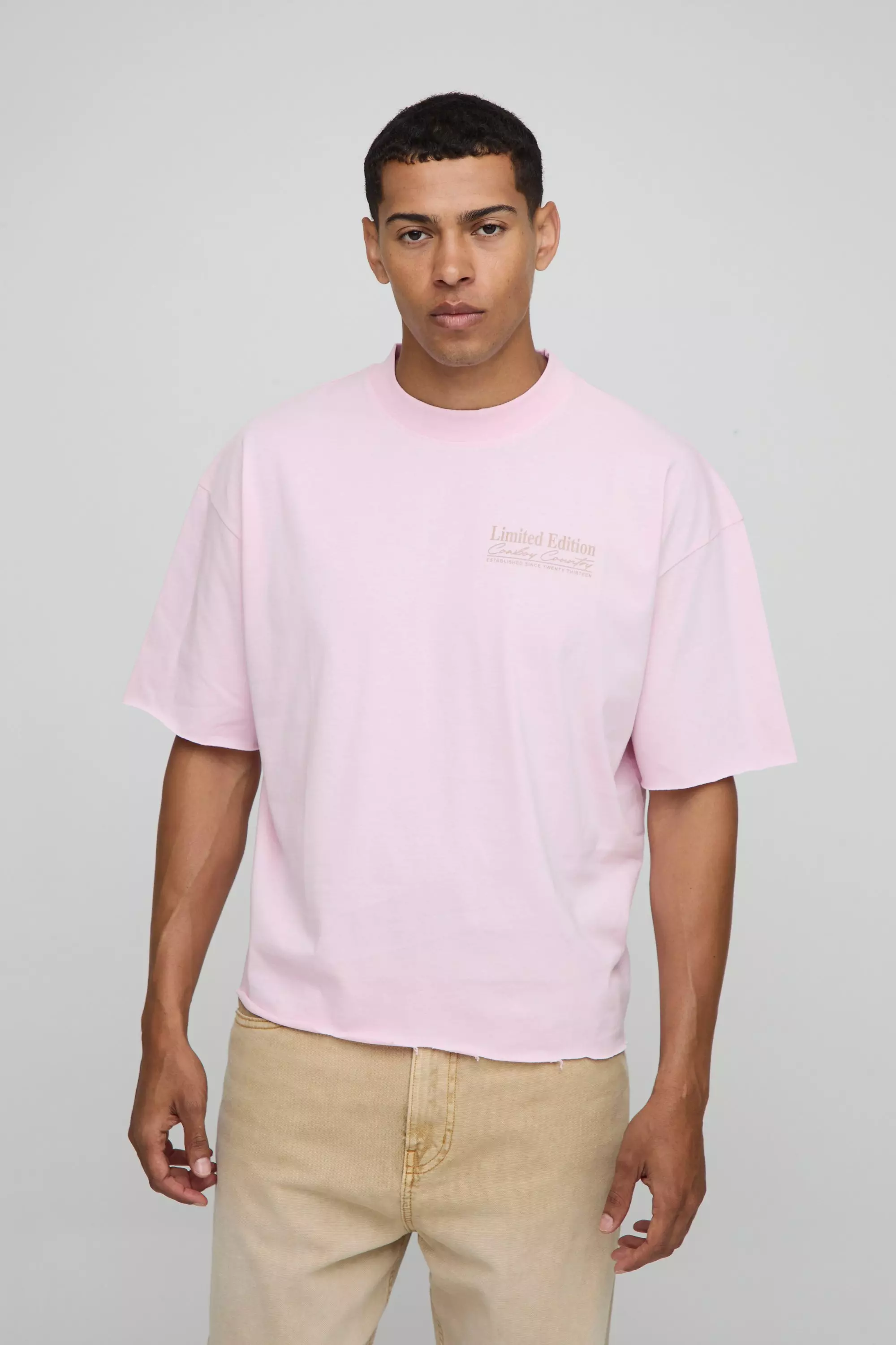 Oversized Boxy Extended Neck Distressed Western Graphic T-Shirt | boohooMAN USA