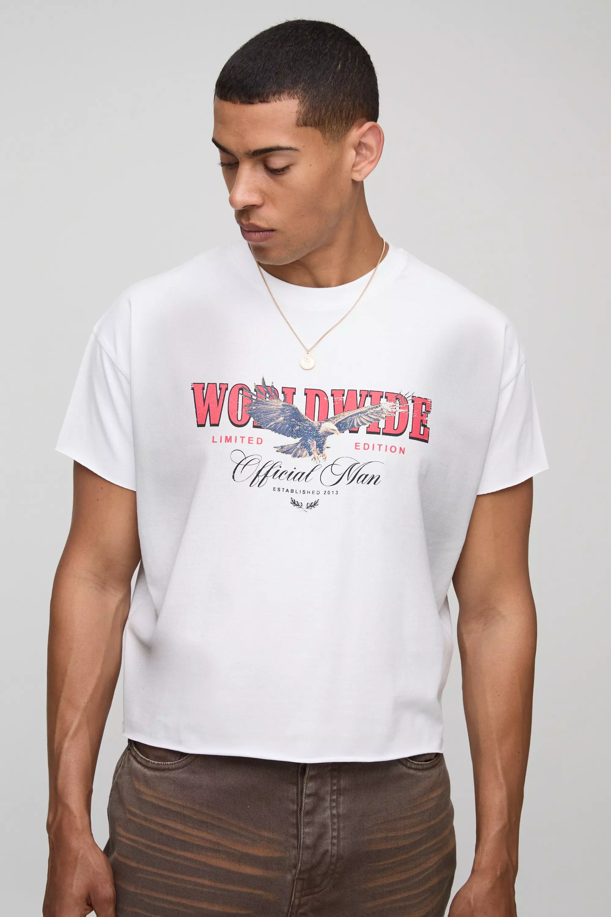 Oversized Shrunken Washed Eagle Graphic T-Shirt White