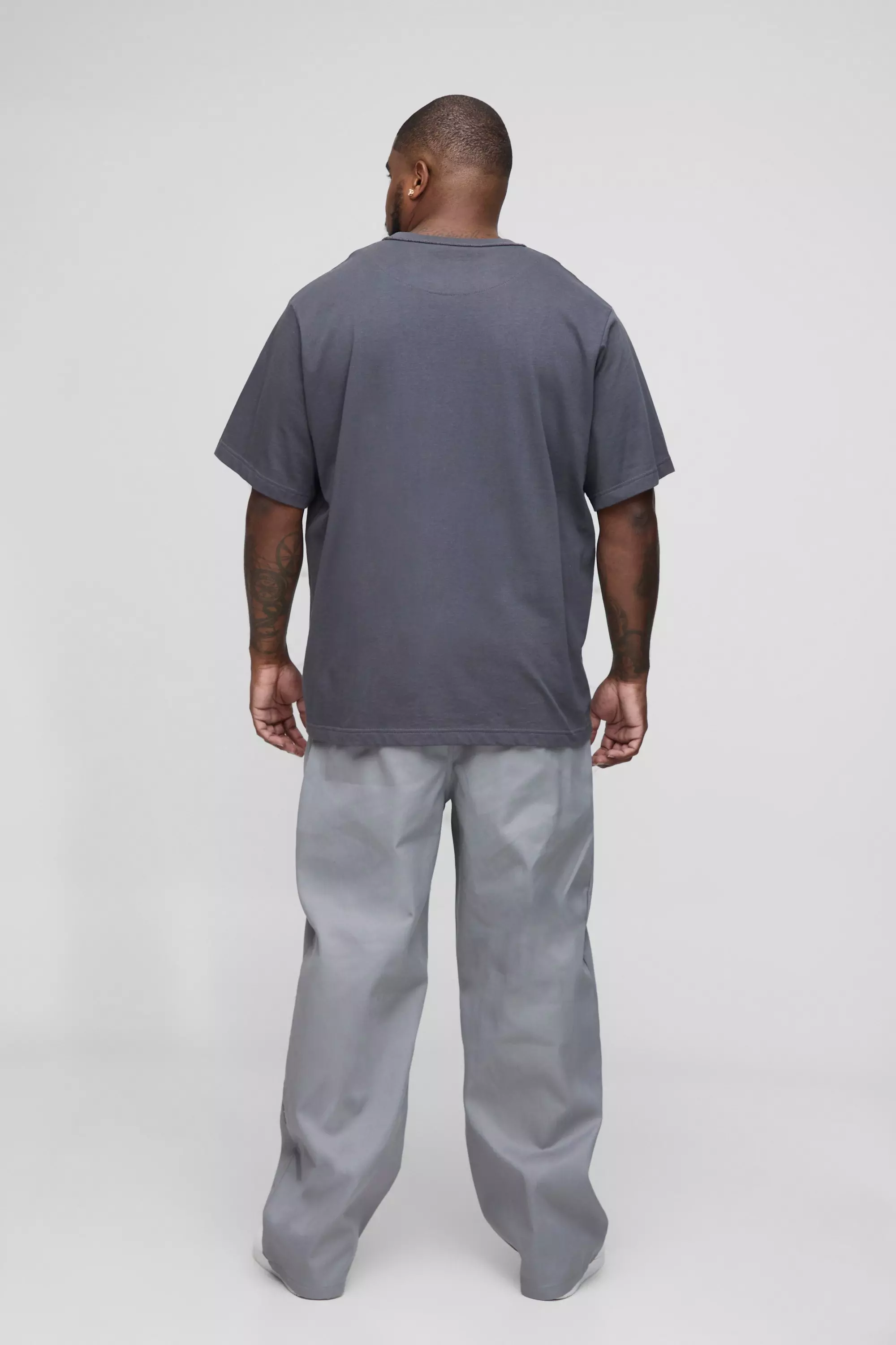 Plus Fixed Waist Cross Applique Relaxed Pants | boohooMAN USA