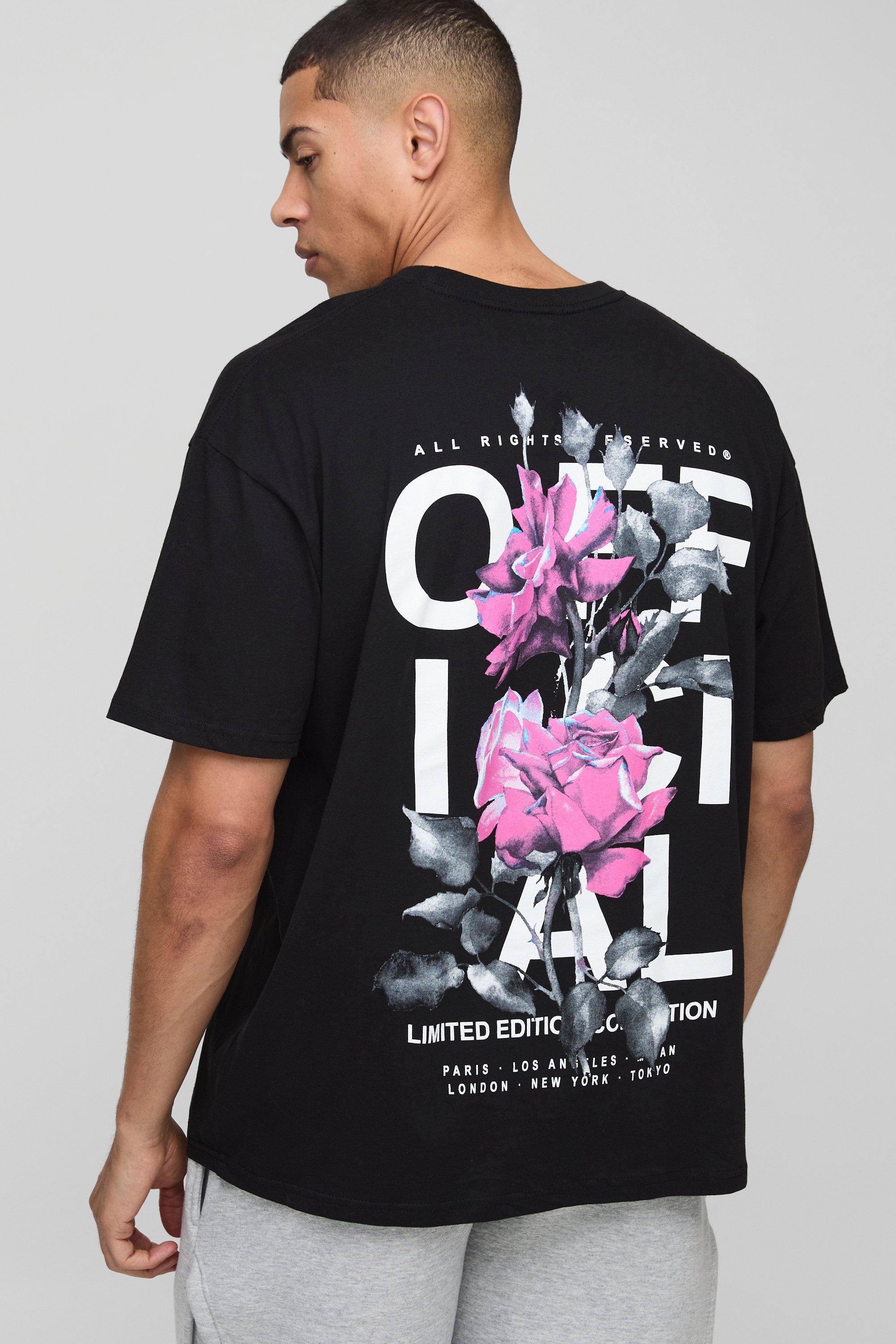 T-shirt oversize Official con stampa di rose | boohooMAN IT