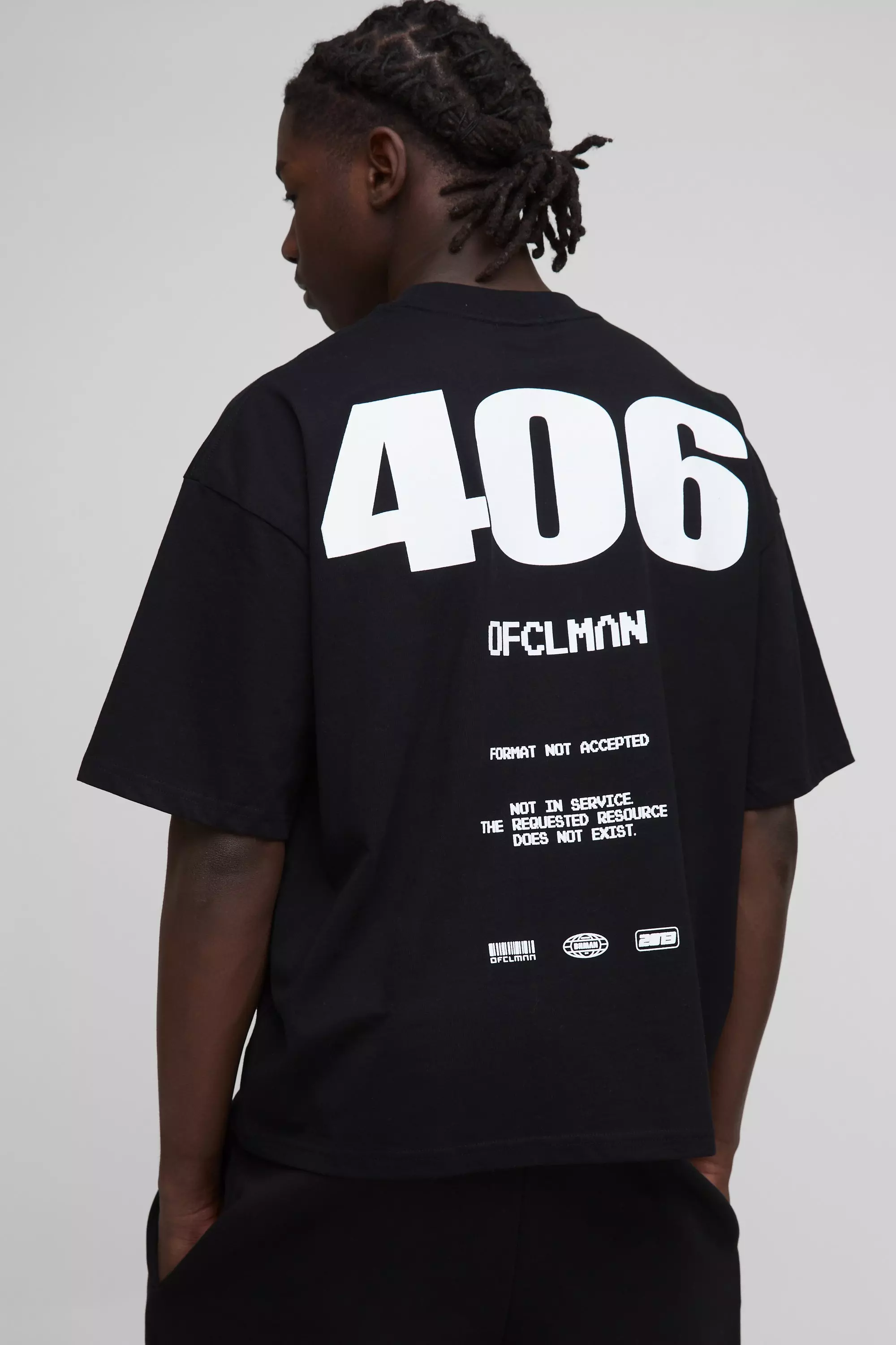 Oversized Boxy Extended Neck 406 Error T-Shirt Black
