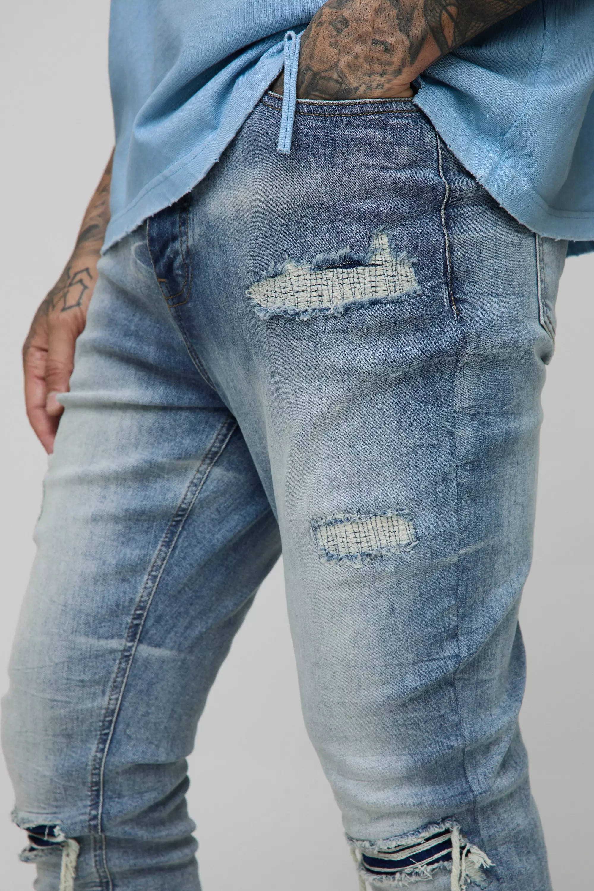 Tall Acid Wash Rip & Repair Stacked Skinny Jeans | boohooMAN USA