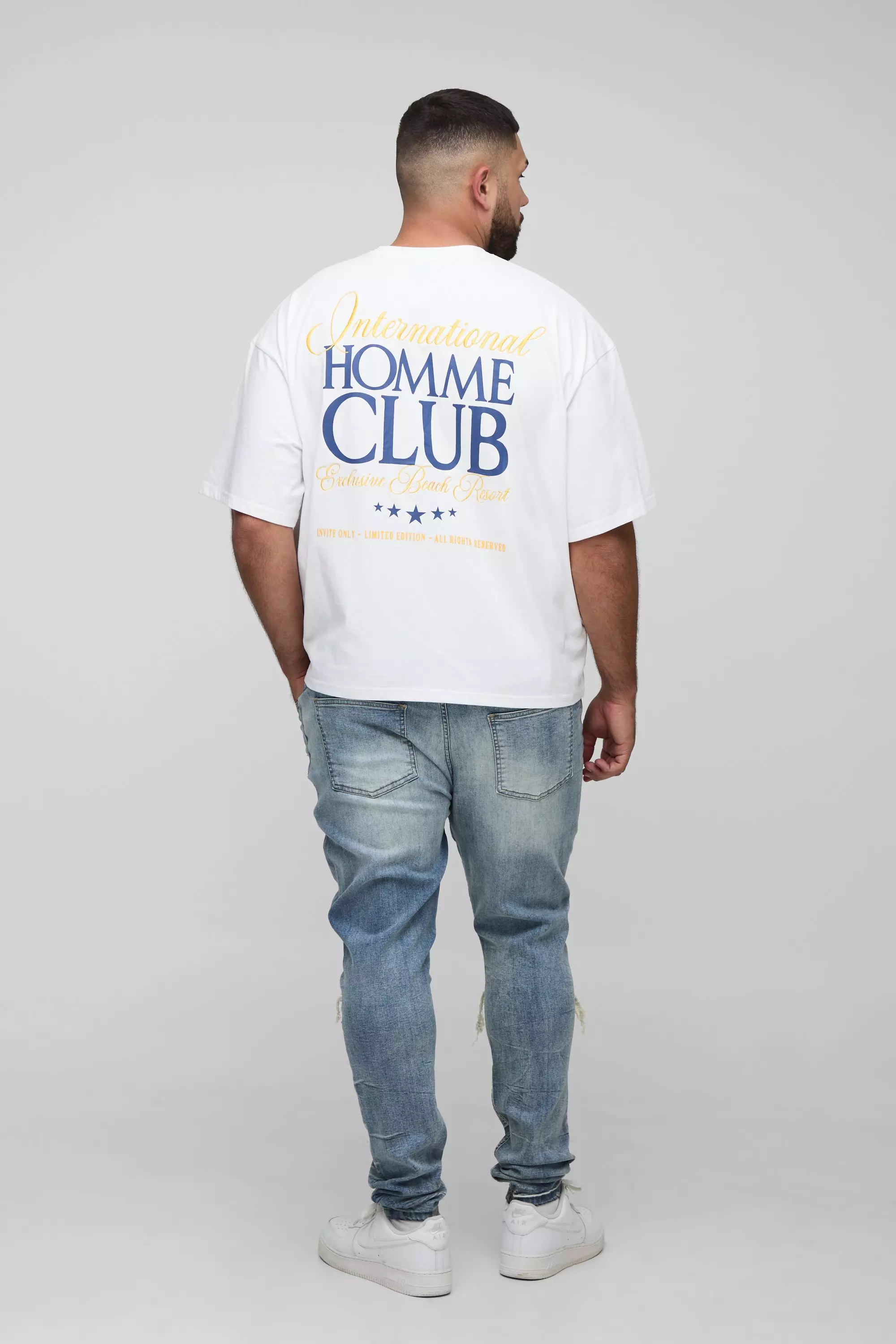 Plus Acid Wash Rip & Repair Stacked Skinny Jeans | boohooMAN USA