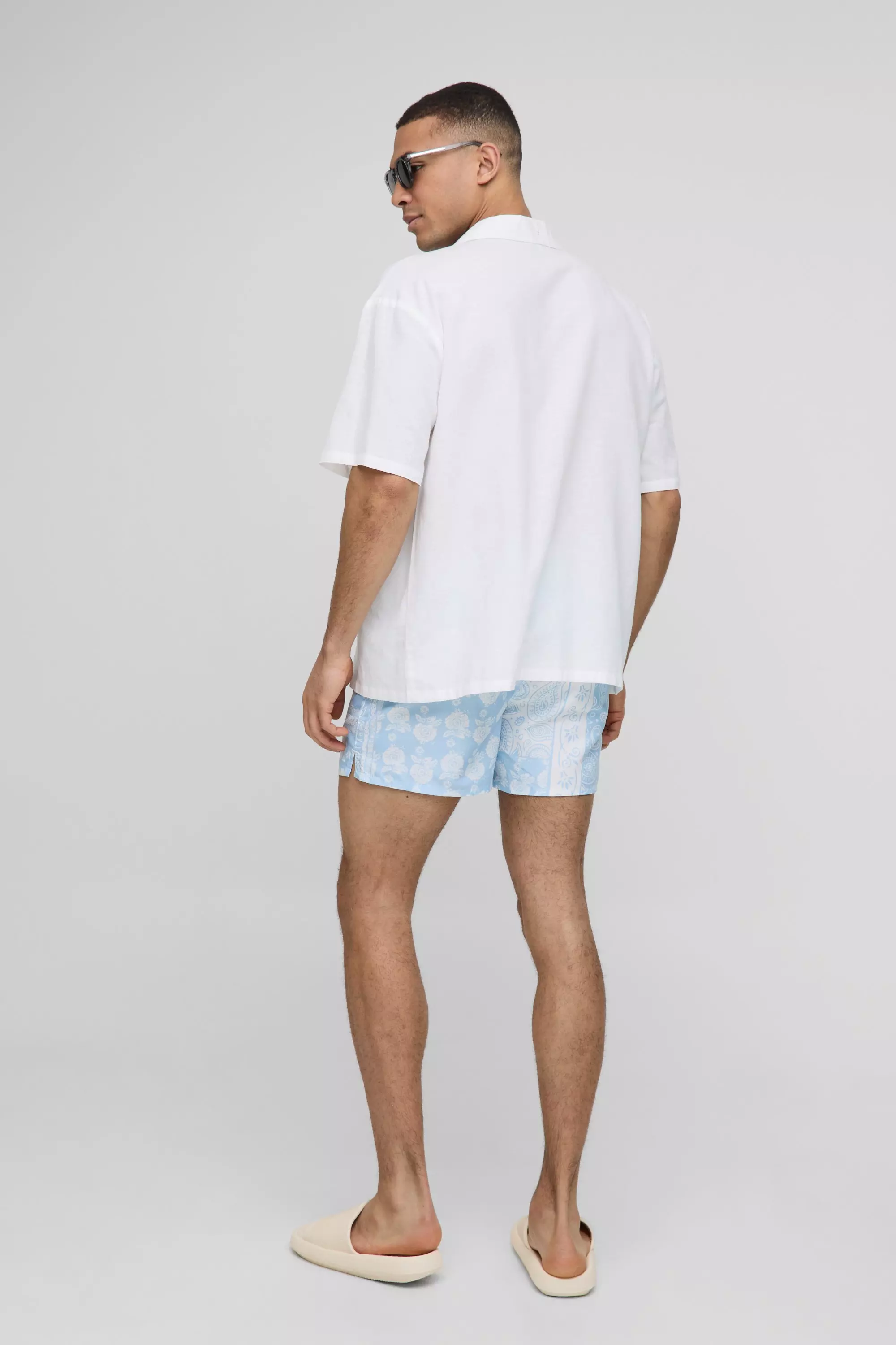 Light blue Short Length Tapestry Print Swim Trunks alternative image