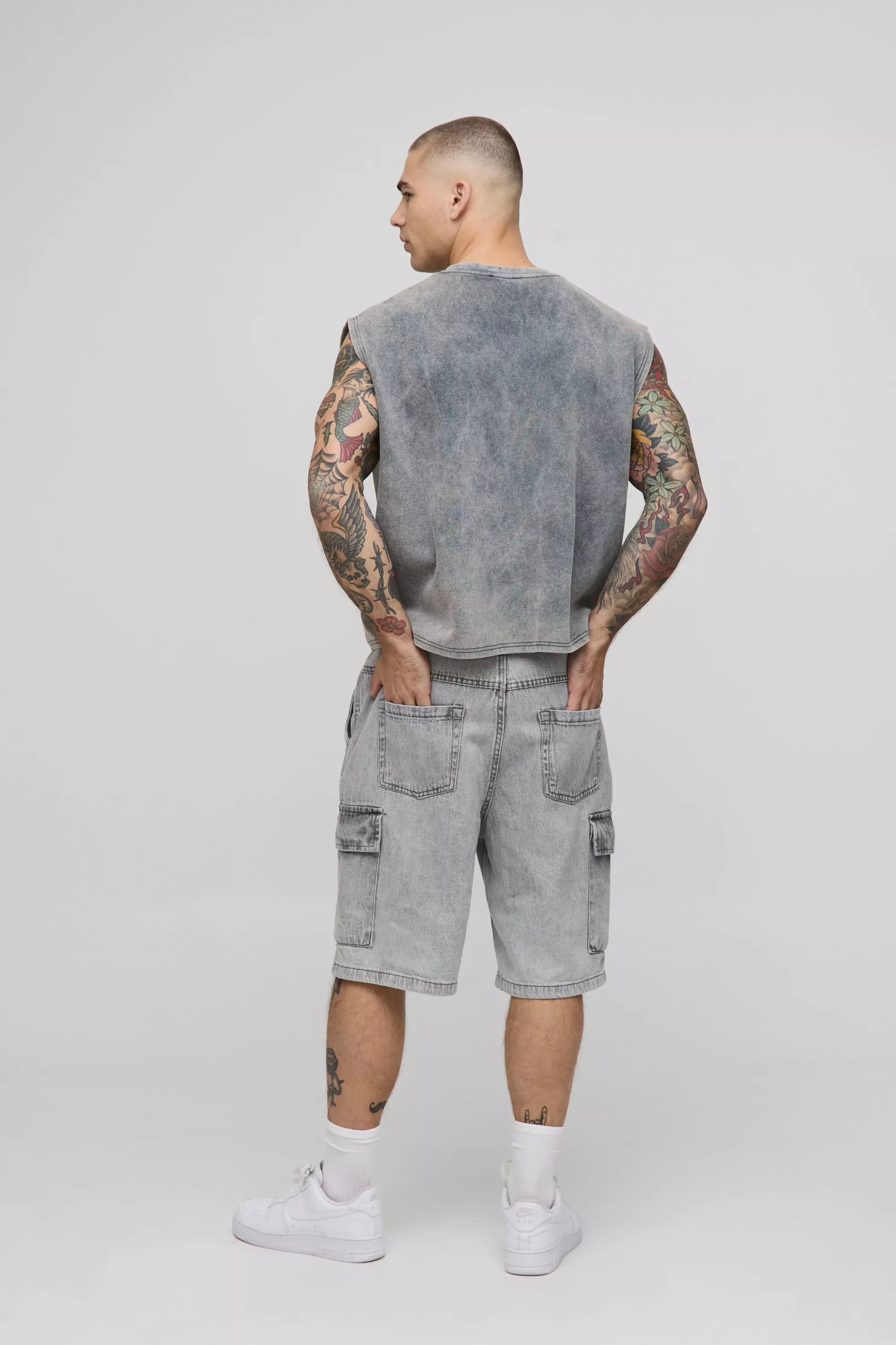 Shrunken Boxy Washed Rib Man Embroidered Tank | boohooMAN USA