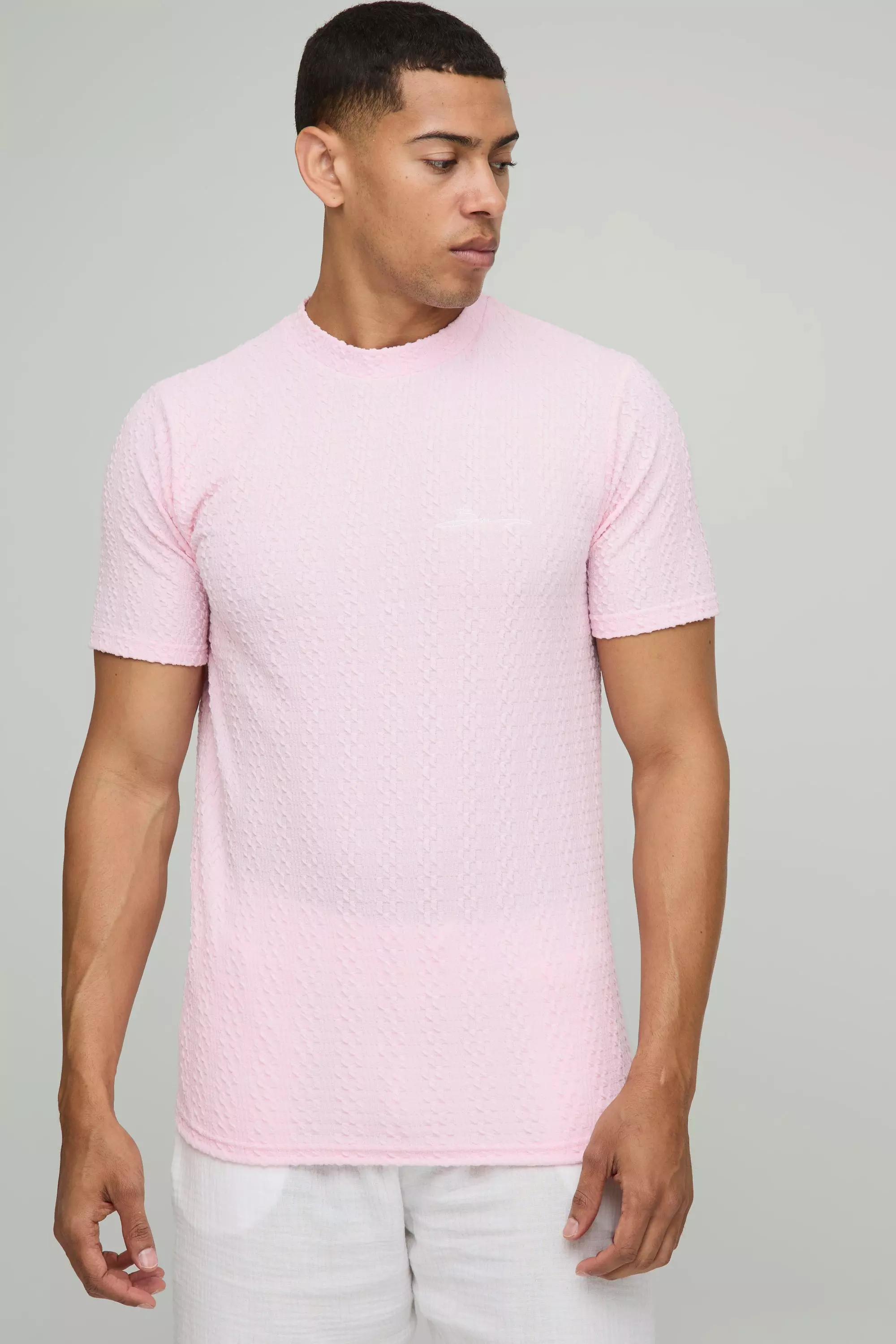 Slim Fit Embroidered T-Shirt Pastel pink