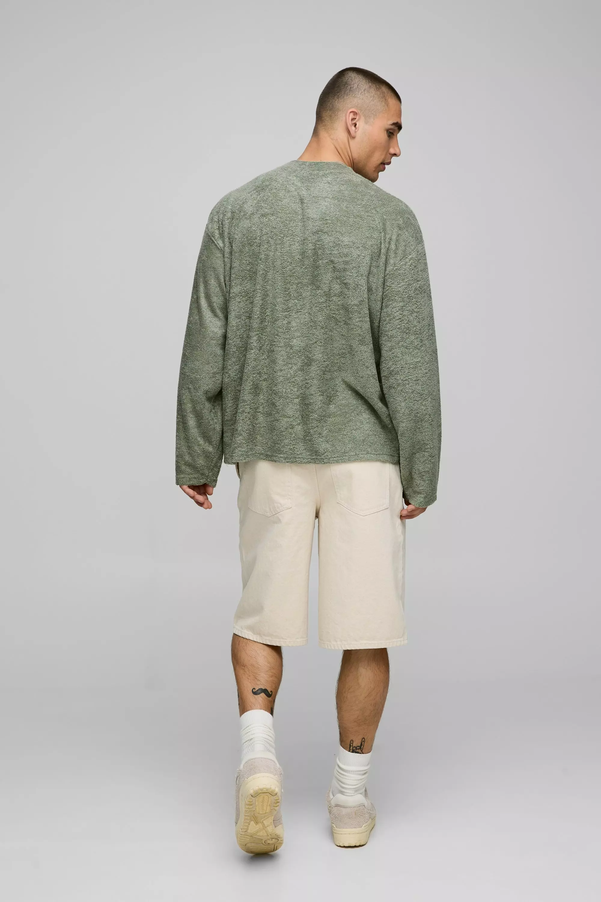 Oversized Boxy Long Sleeve Textured T-Shirt | boohooMAN USA