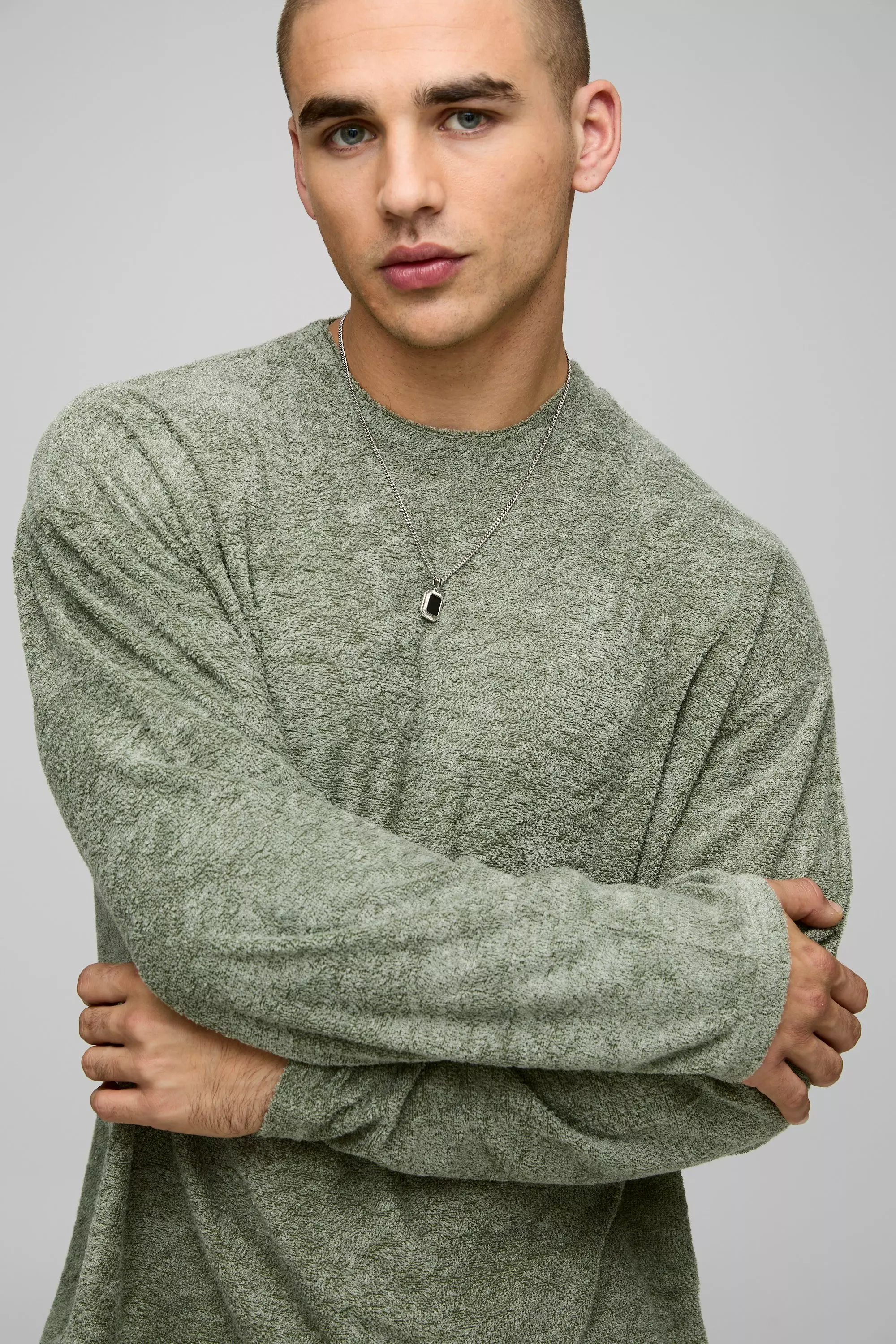 Oversized Boxy Long Sleeve Textured T-Shirt | boohooMAN USA