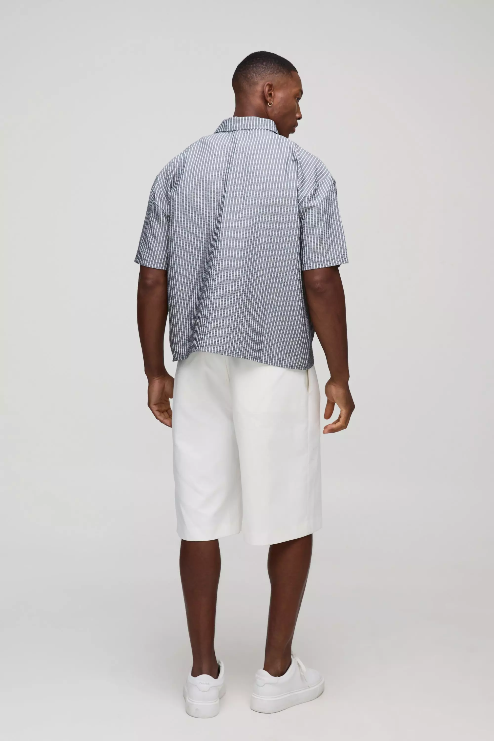 Pinstripe Oversized Short Sleeve Shirt | boohooMAN USA