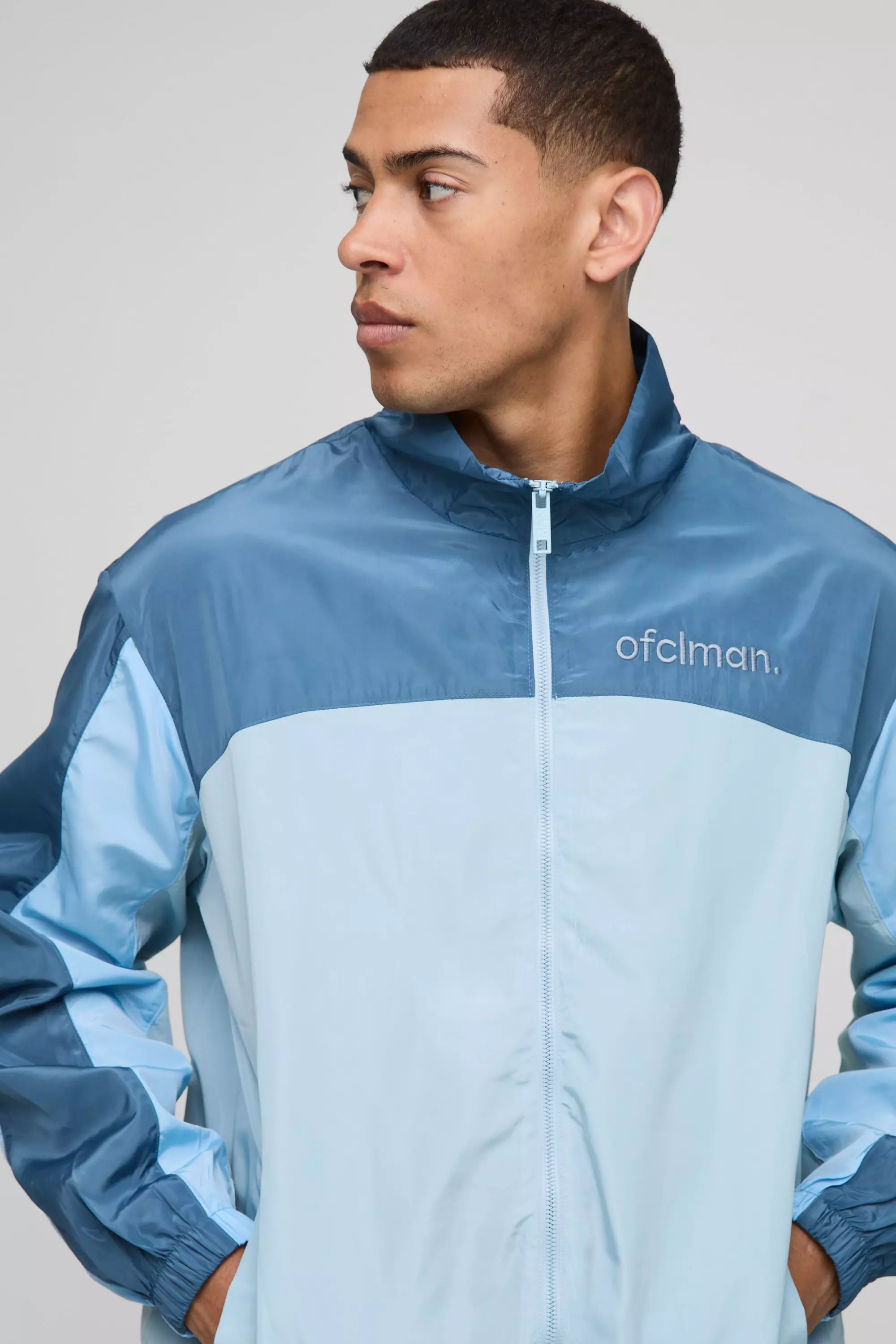 Man Regular Fit Nylon Colour Block Track Jacket | boohooMAN USA