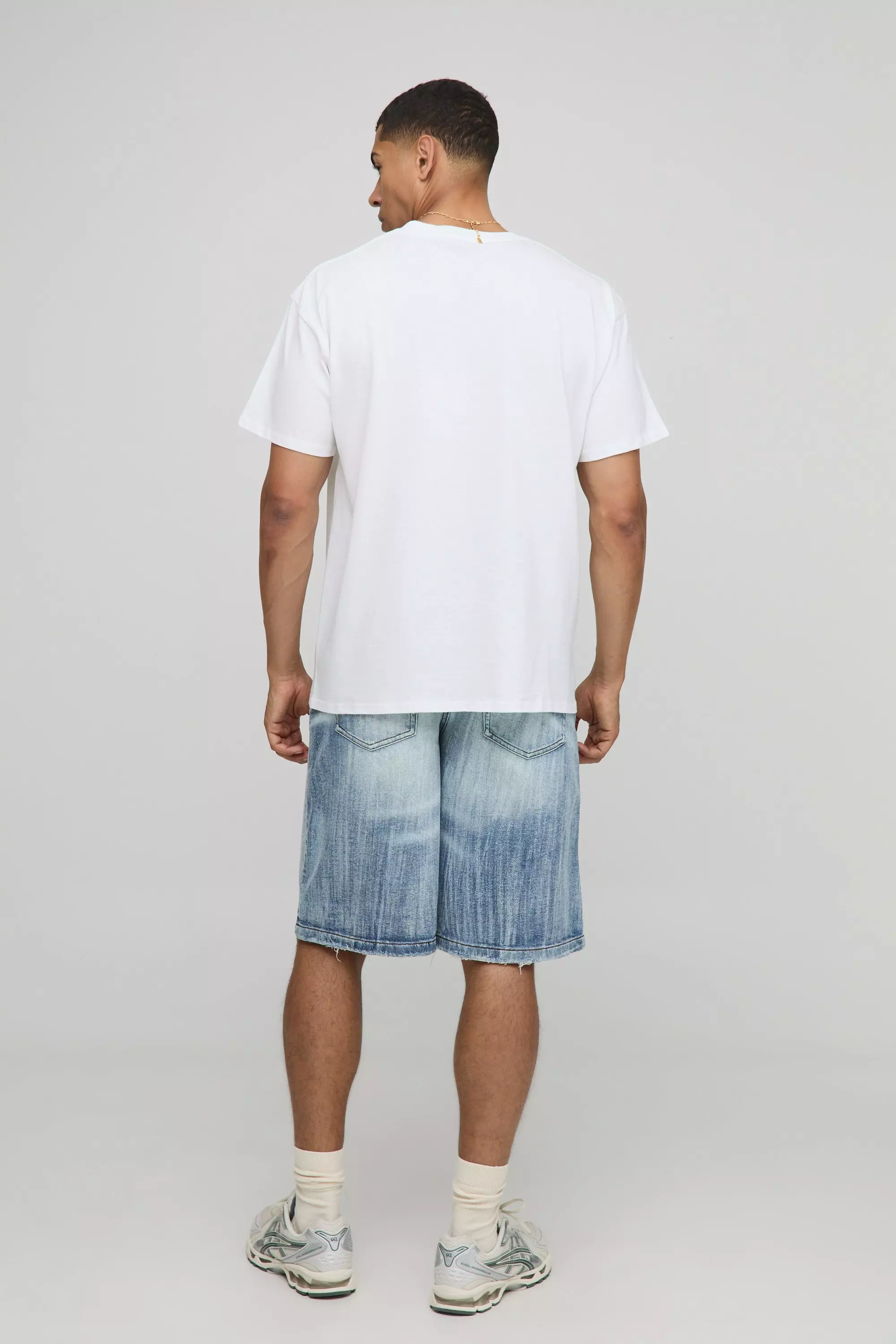 Regular Fit Extreme Washed Denim Jorts | boohooMAN USA