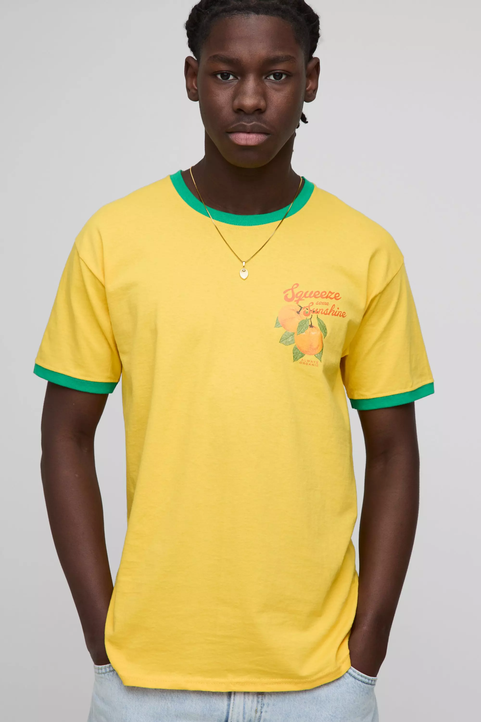 Yellow Regular Fit Lemon Graphic Ringer T-Shirt alternative image