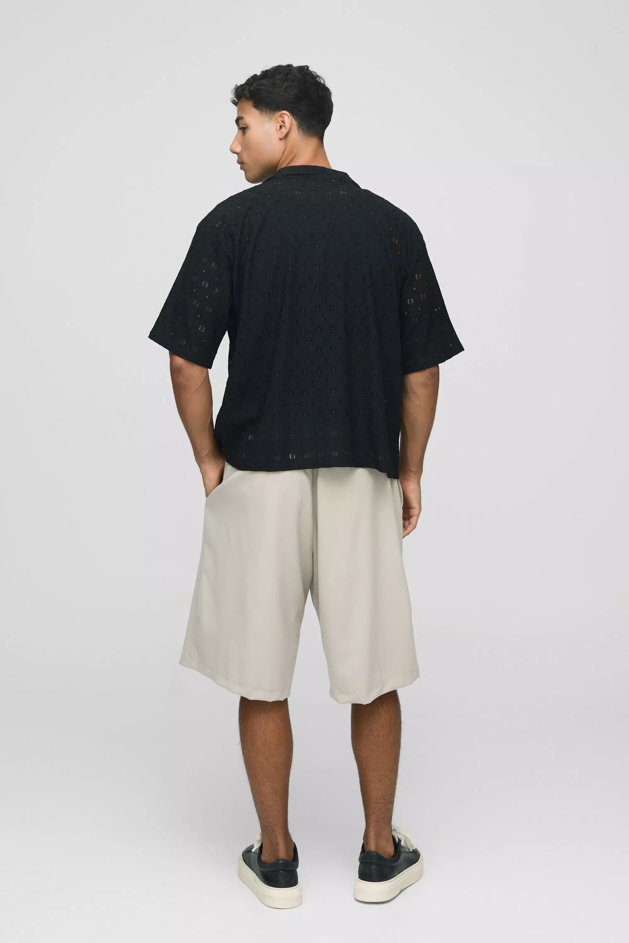 Black Oversized Boxy Revere Abstract Broderie Shirt alternative image