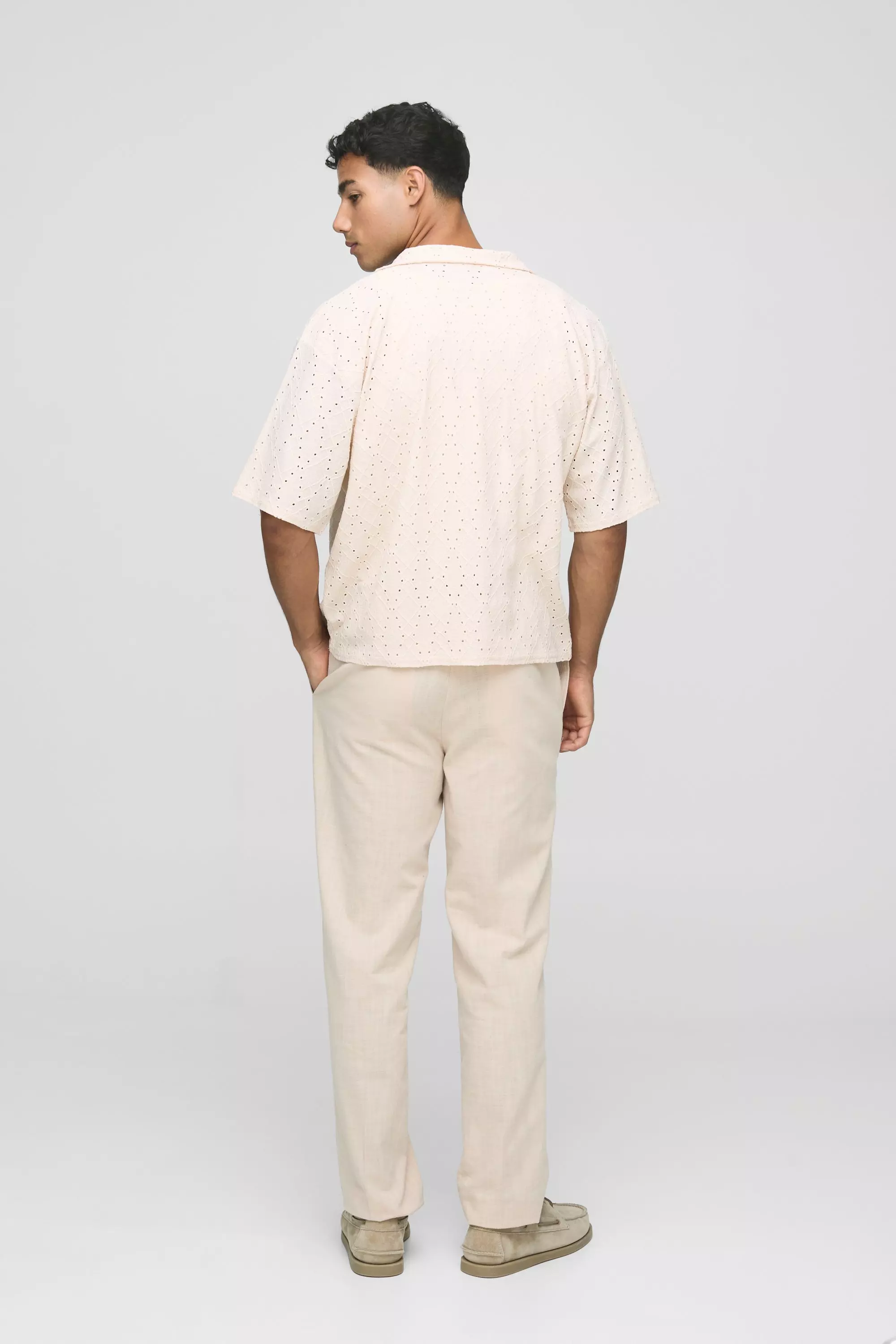 Ecru Oversized Boxy Revere Geometric Broderie Shirt alternative image