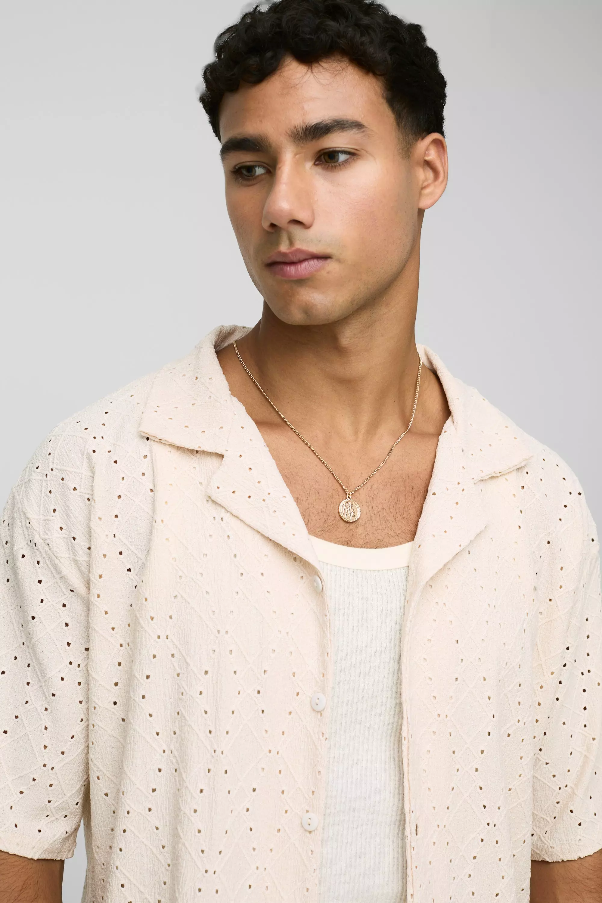 Ecru Oversized Boxy Revere Geometric Broderie Shirt alternative image