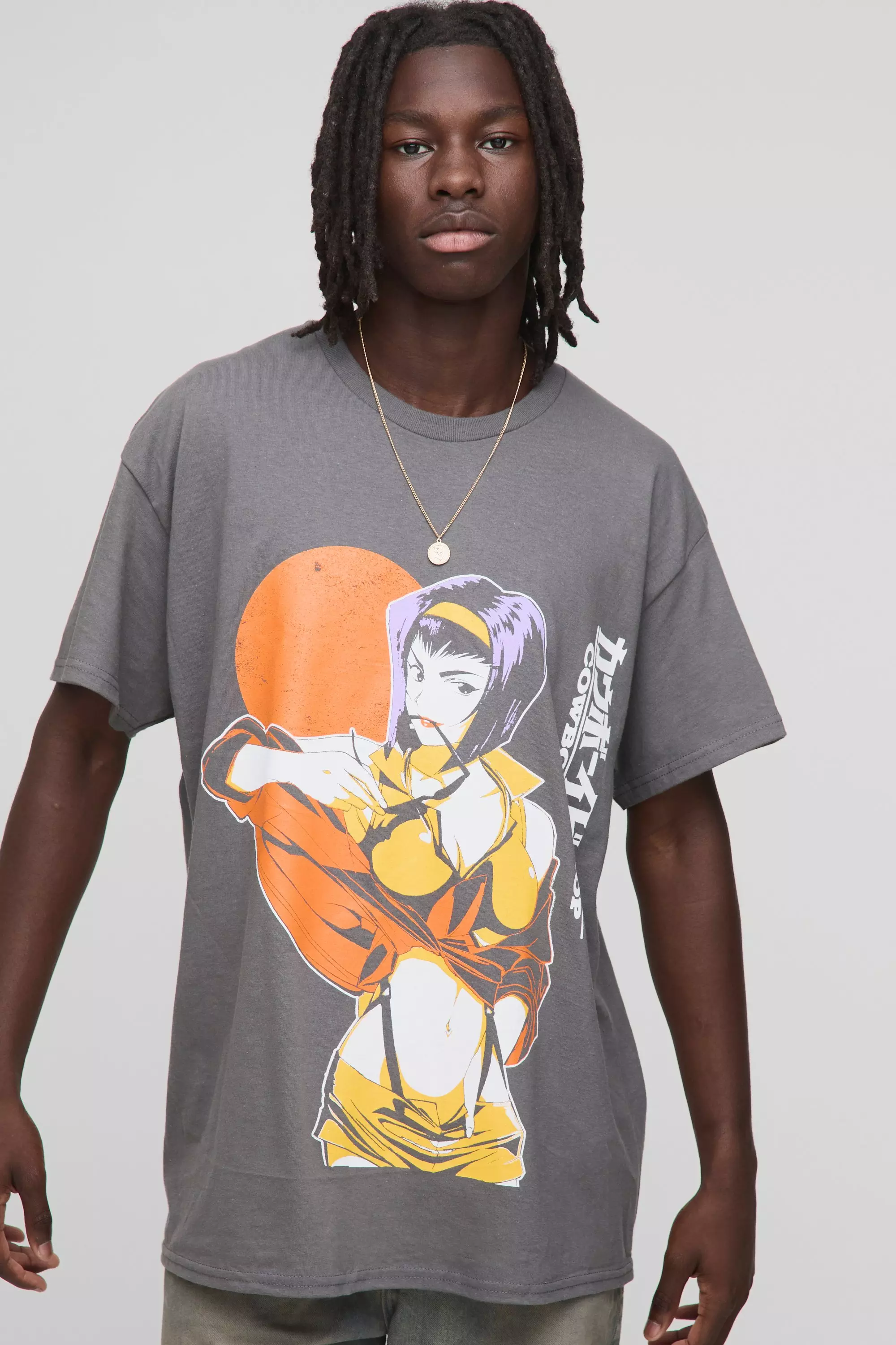 Oversized Cowboy Bebop Anime License Printed T-Shirt Charcoal