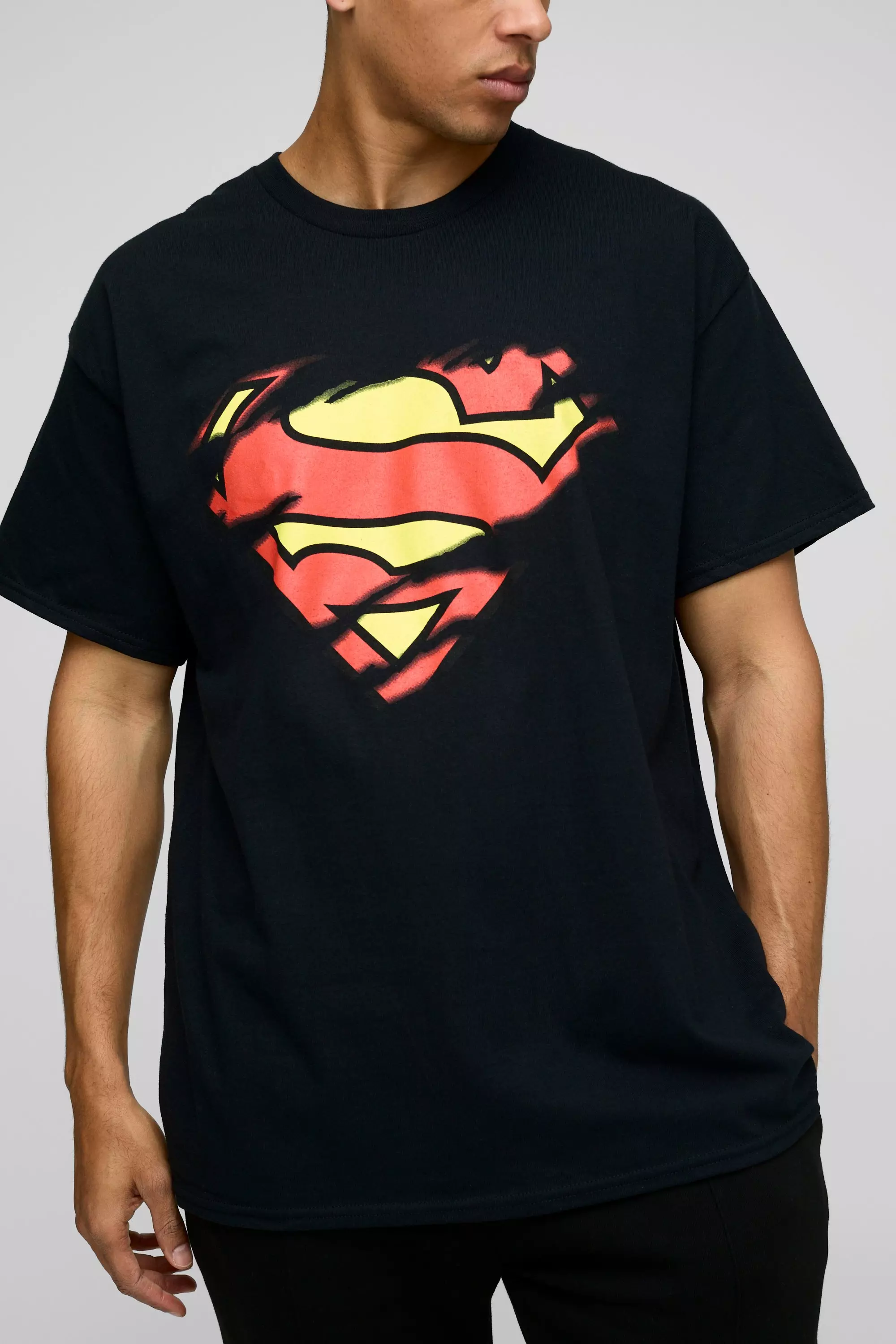 T-shirt oversize déchiré à imprimé Superman, Black autre image