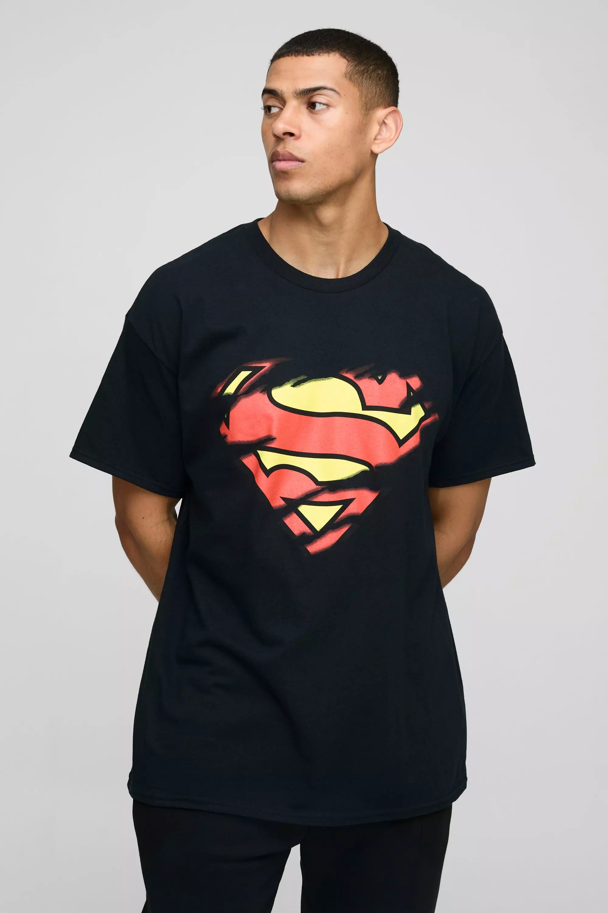 T-shirt oversize déchiré à imprimé Superman, Black autre image