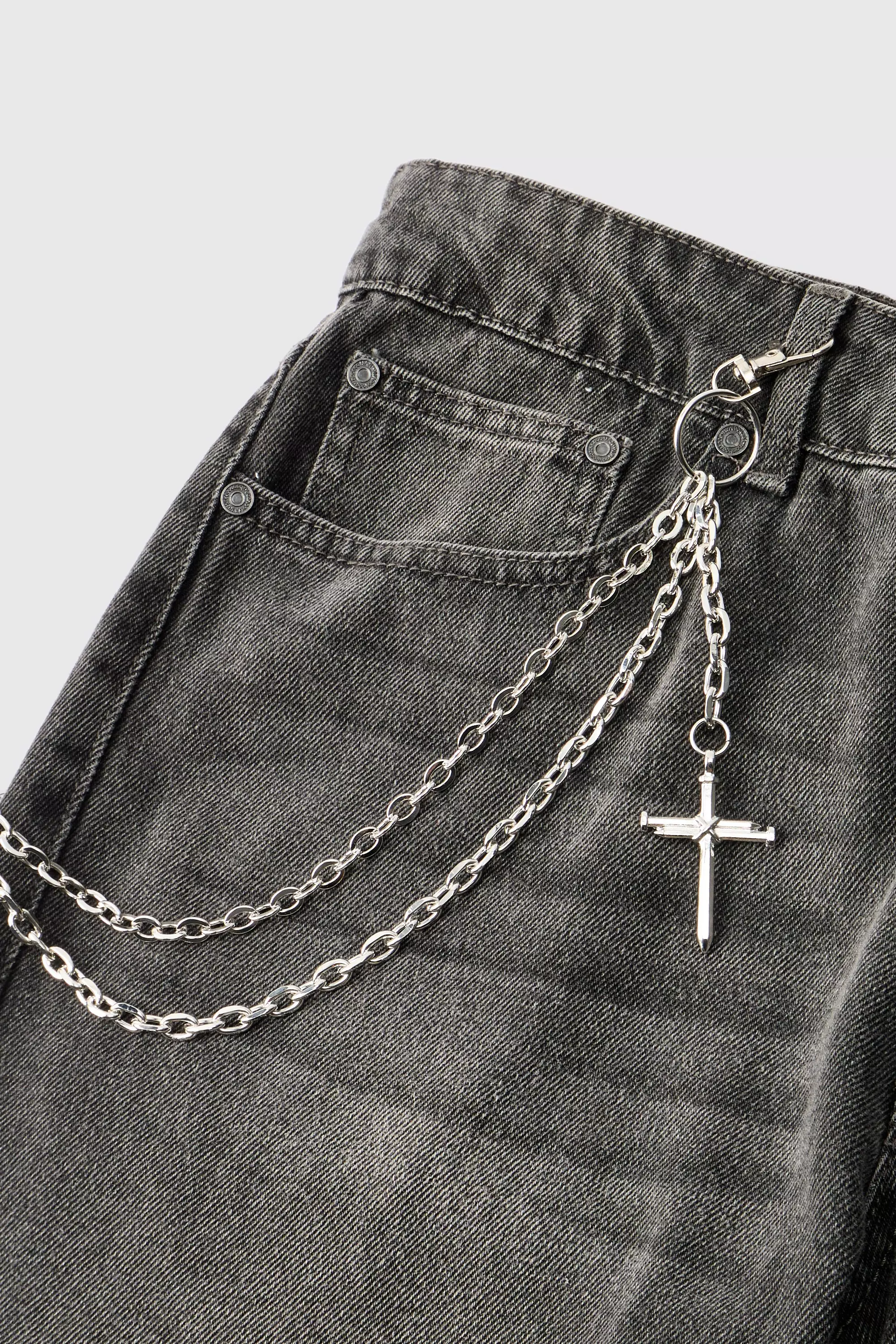 Layered Cross Jean Chain Silver