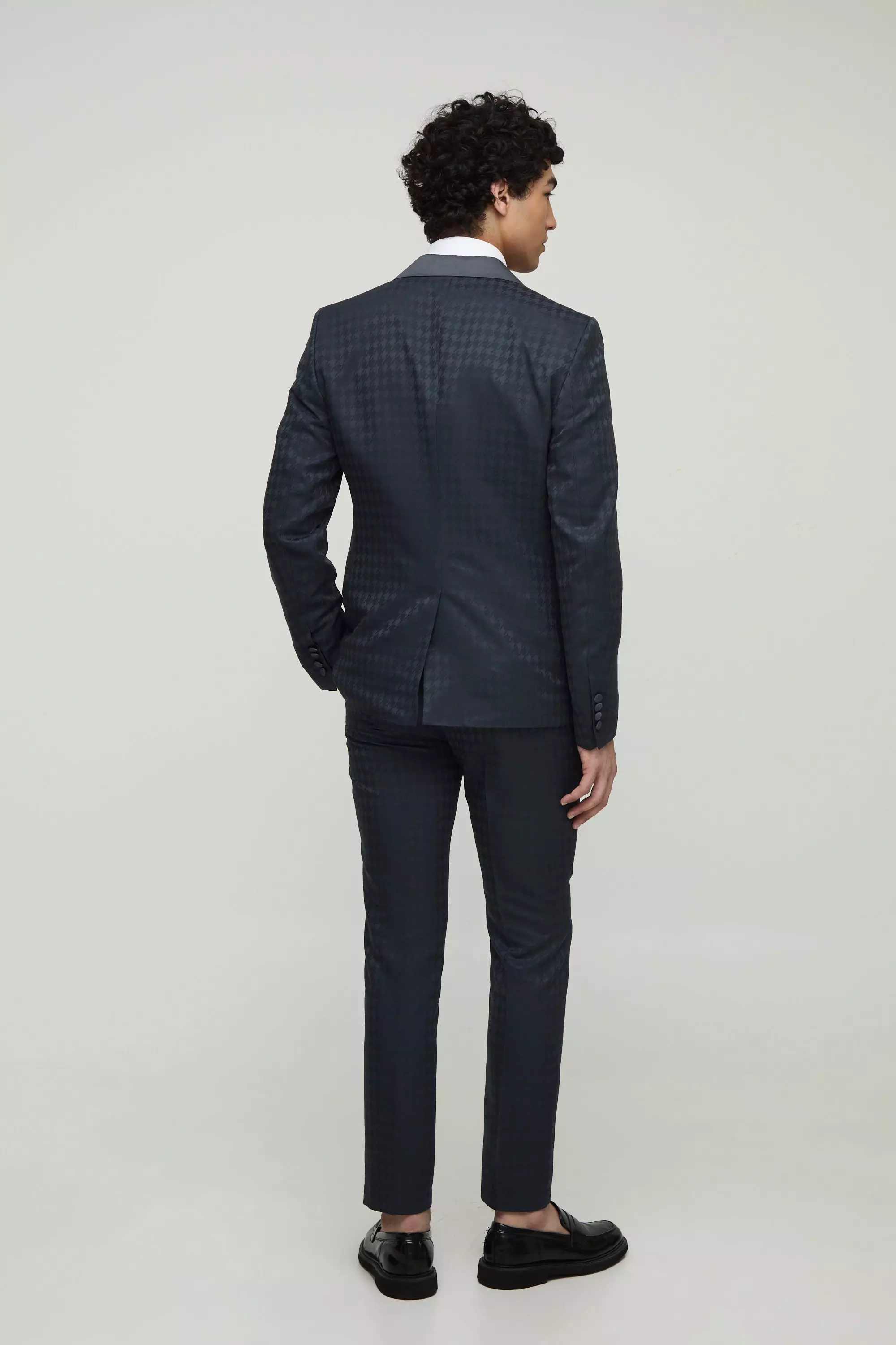 Tonal Houndstooth Single Breasted Jacket | boohooMAN USA