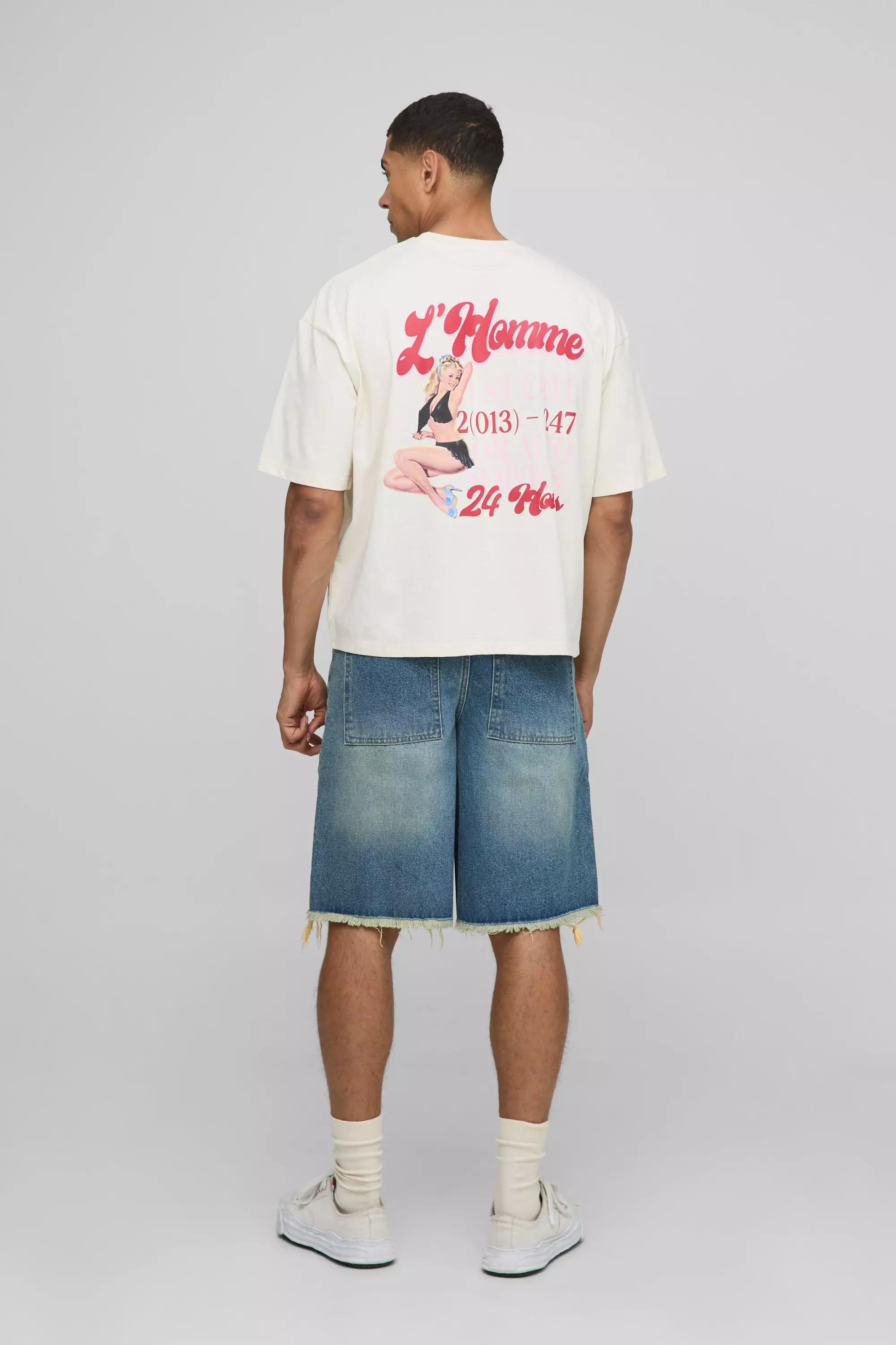 Regular Fit Embellished Tribal Carpenter Jorts | boohooMAN USA