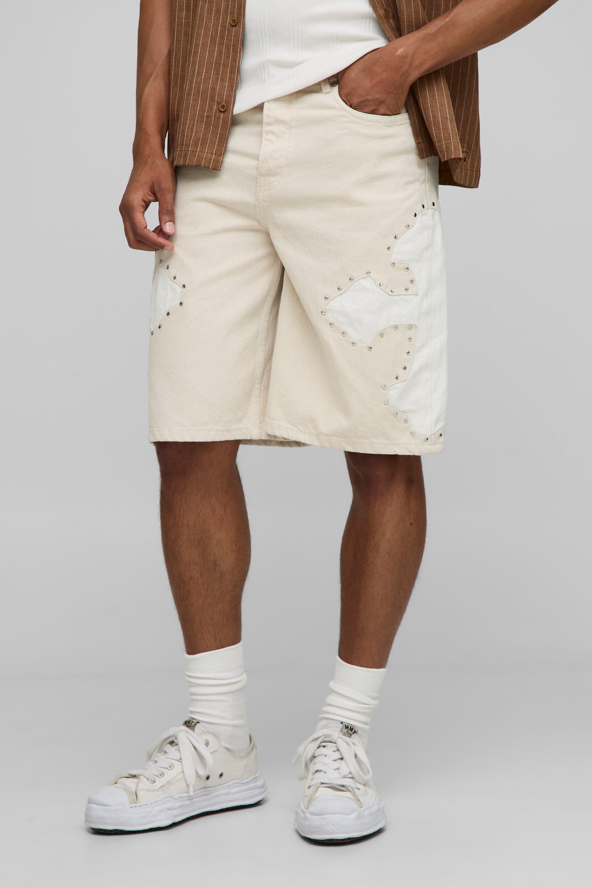 Regular Fit Studded Applique Cross Jorts | boohooMAN
