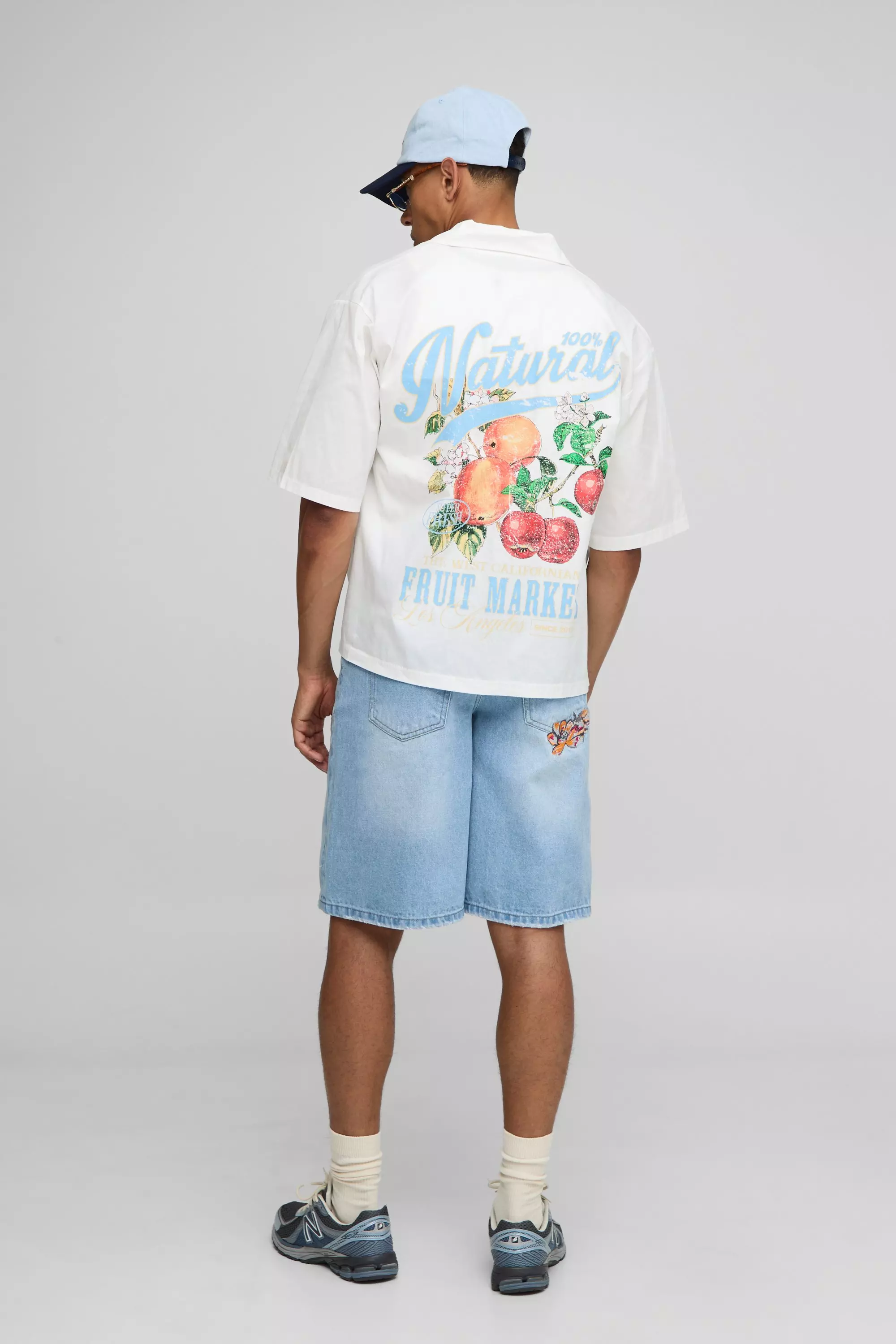 Baggy Fit Floral Embroidered Washed Denim Shorts | boohooMAN USA