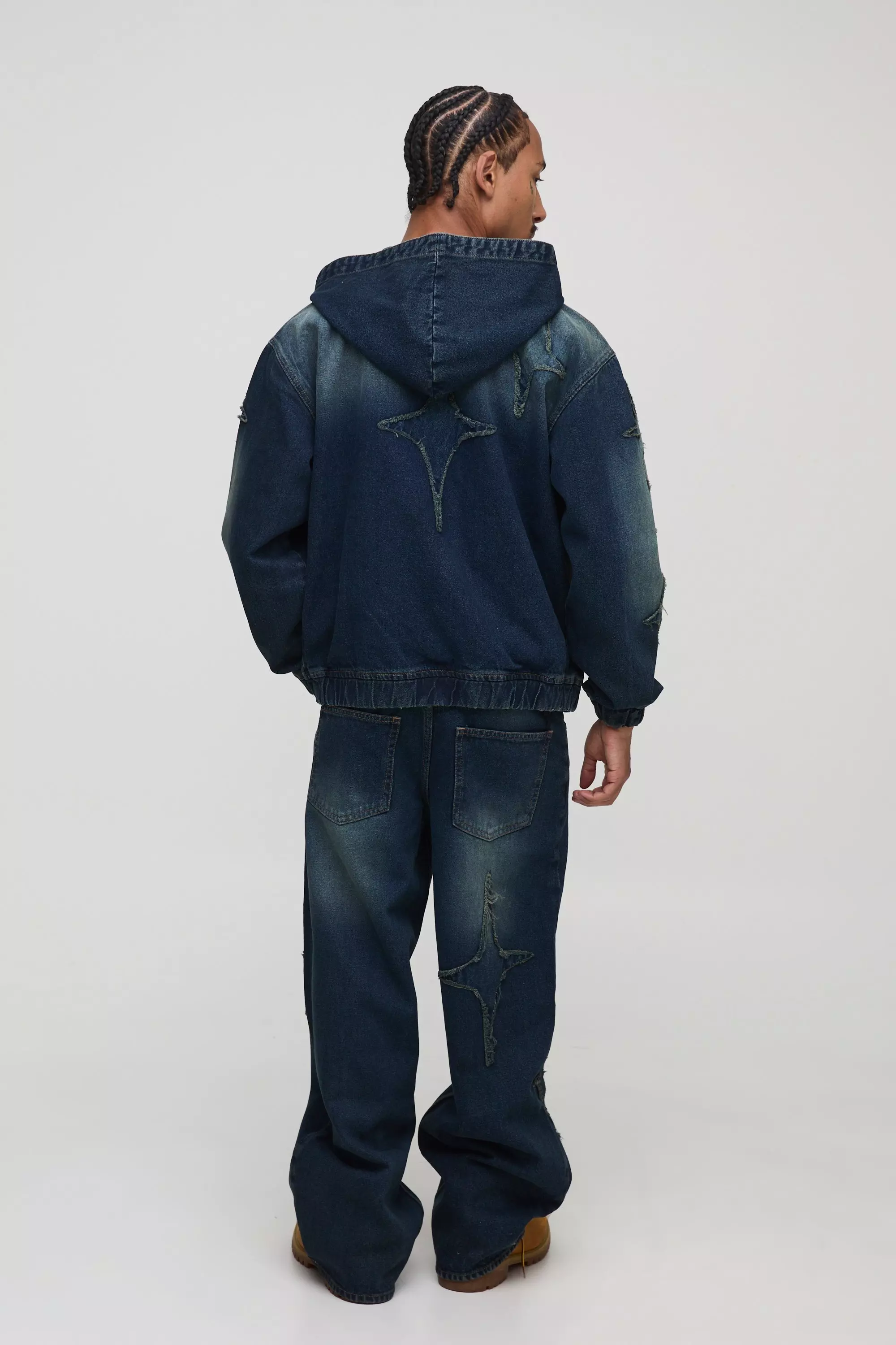 Baggy Fit Star Applique Washed Jeans | boohooMAN USA