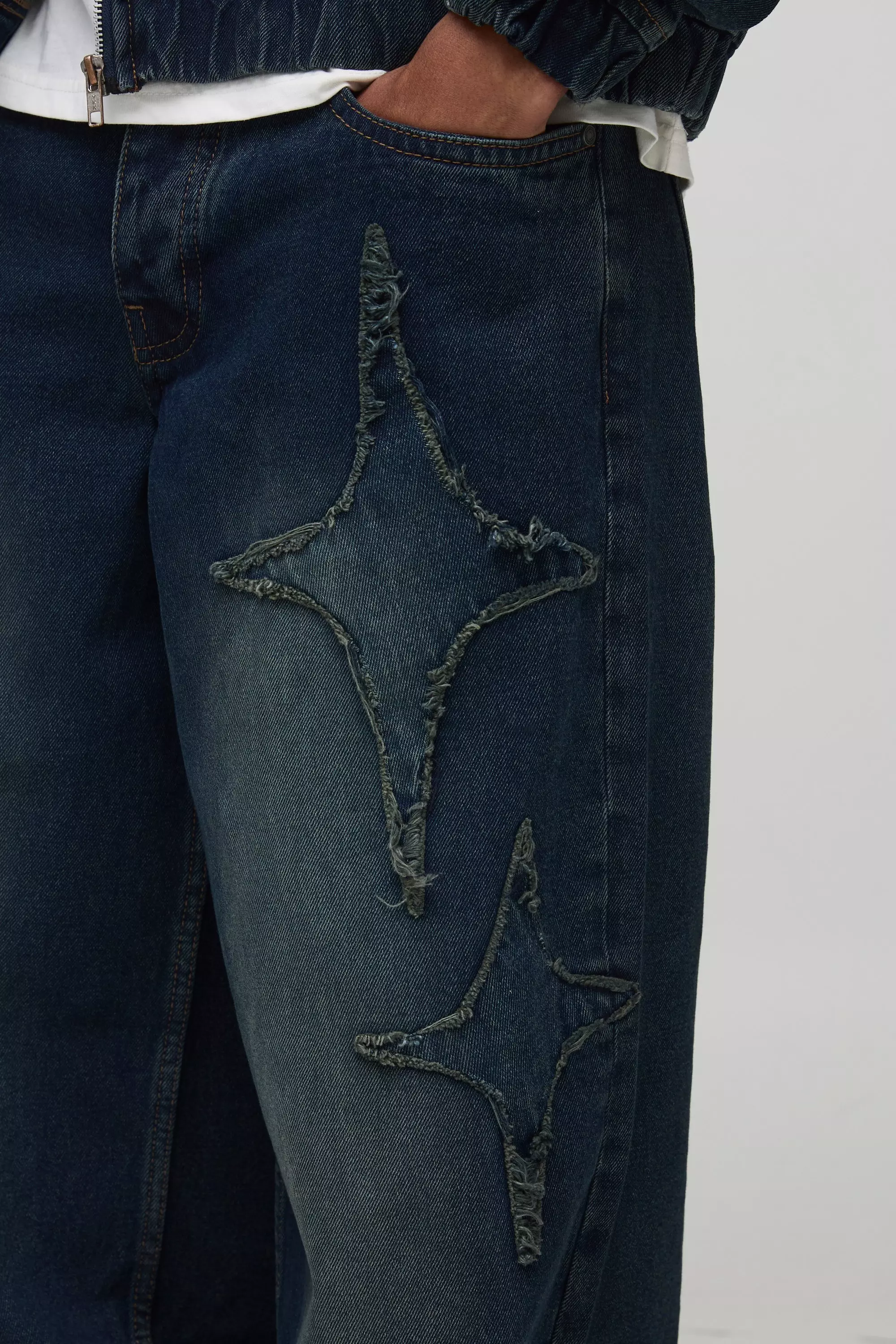 Baggy Fit Star Applique Washed Jeans | boohooMAN USA