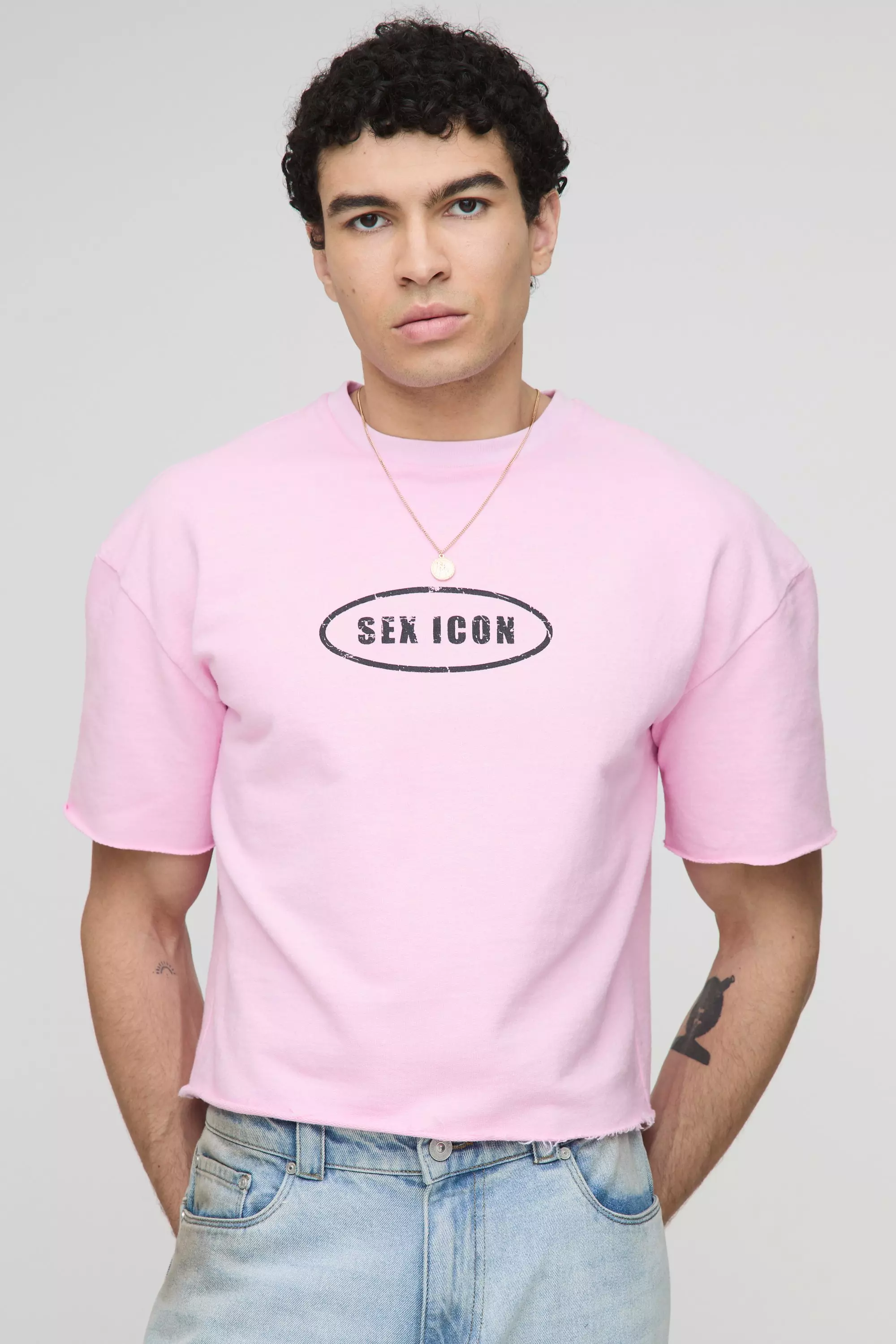 Oversized Boxy Sex Icon Pride Loopback Washed T-Shirt Pink