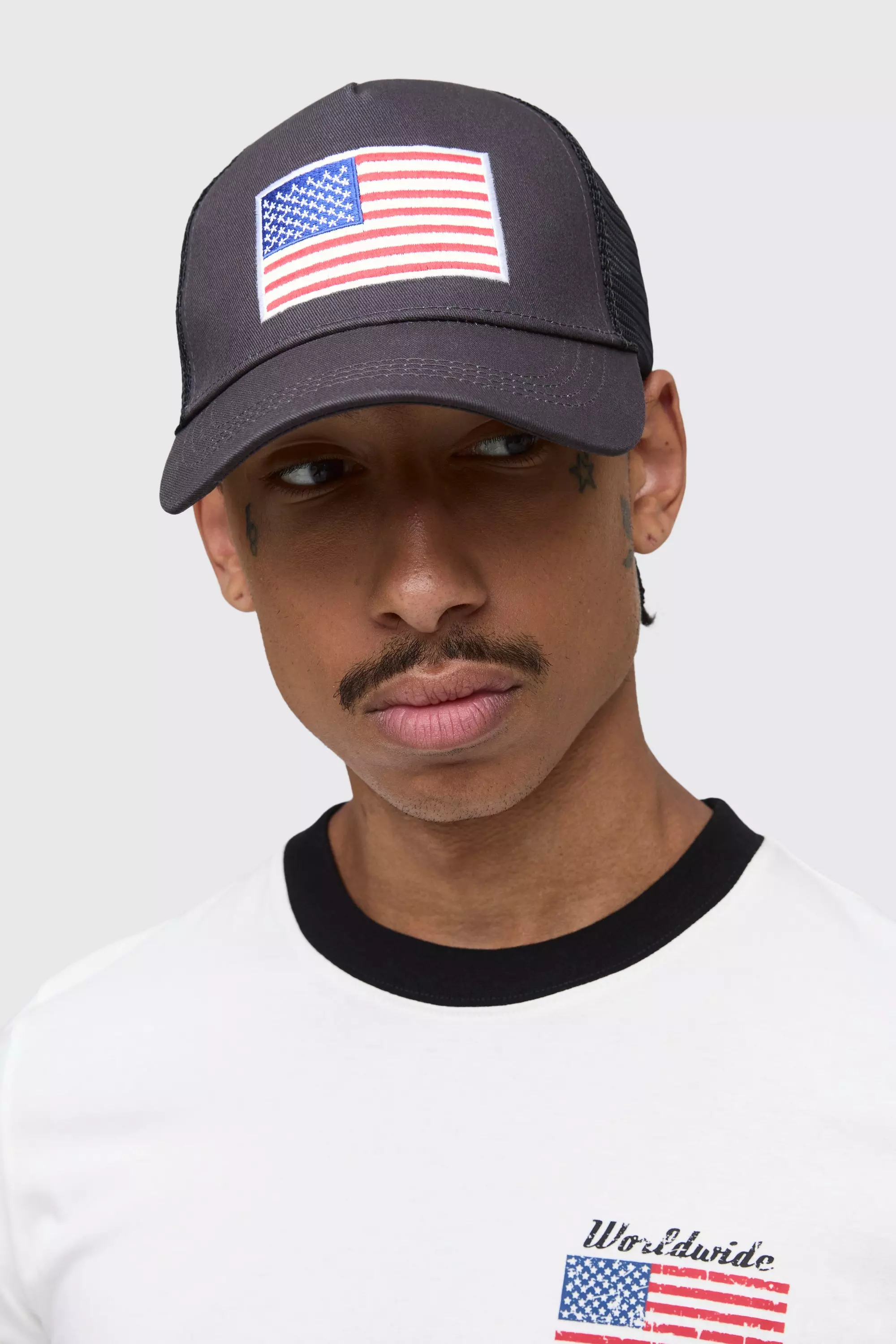 Distressed American Flag Cap Black