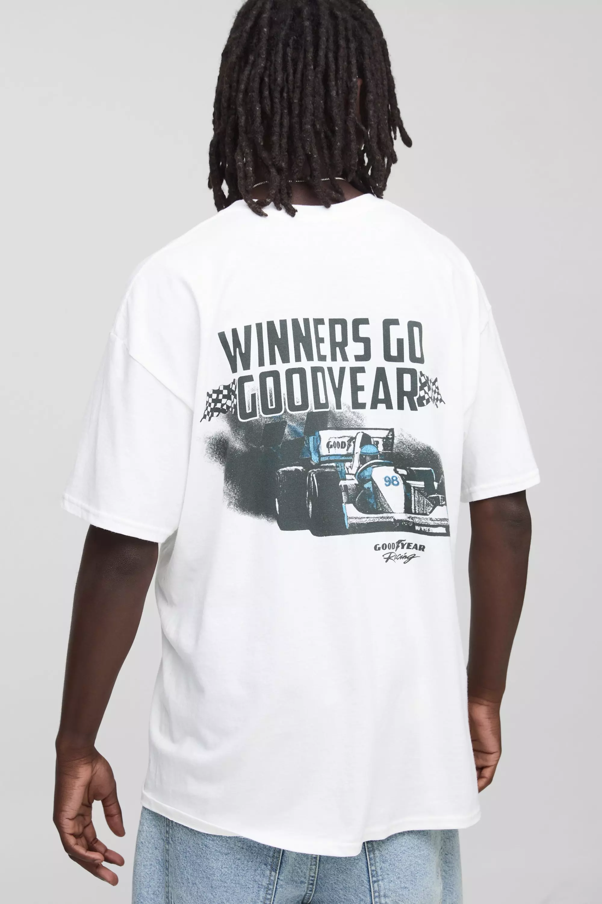 Oversized Goodyear Racing License Printed T-Shirt White