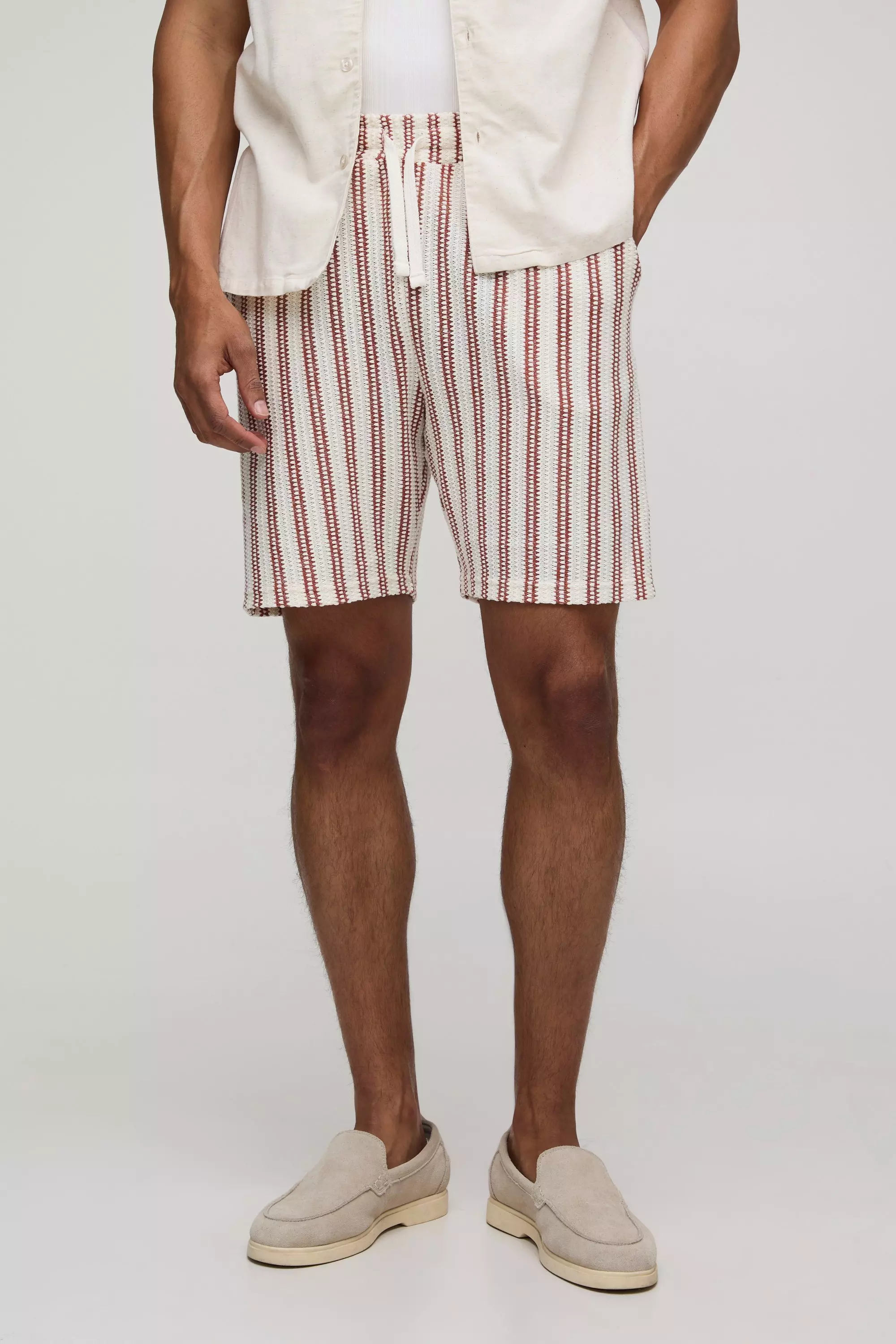 Elasticated Waist Relaxed Fit Crochet Shorts Burnt orange