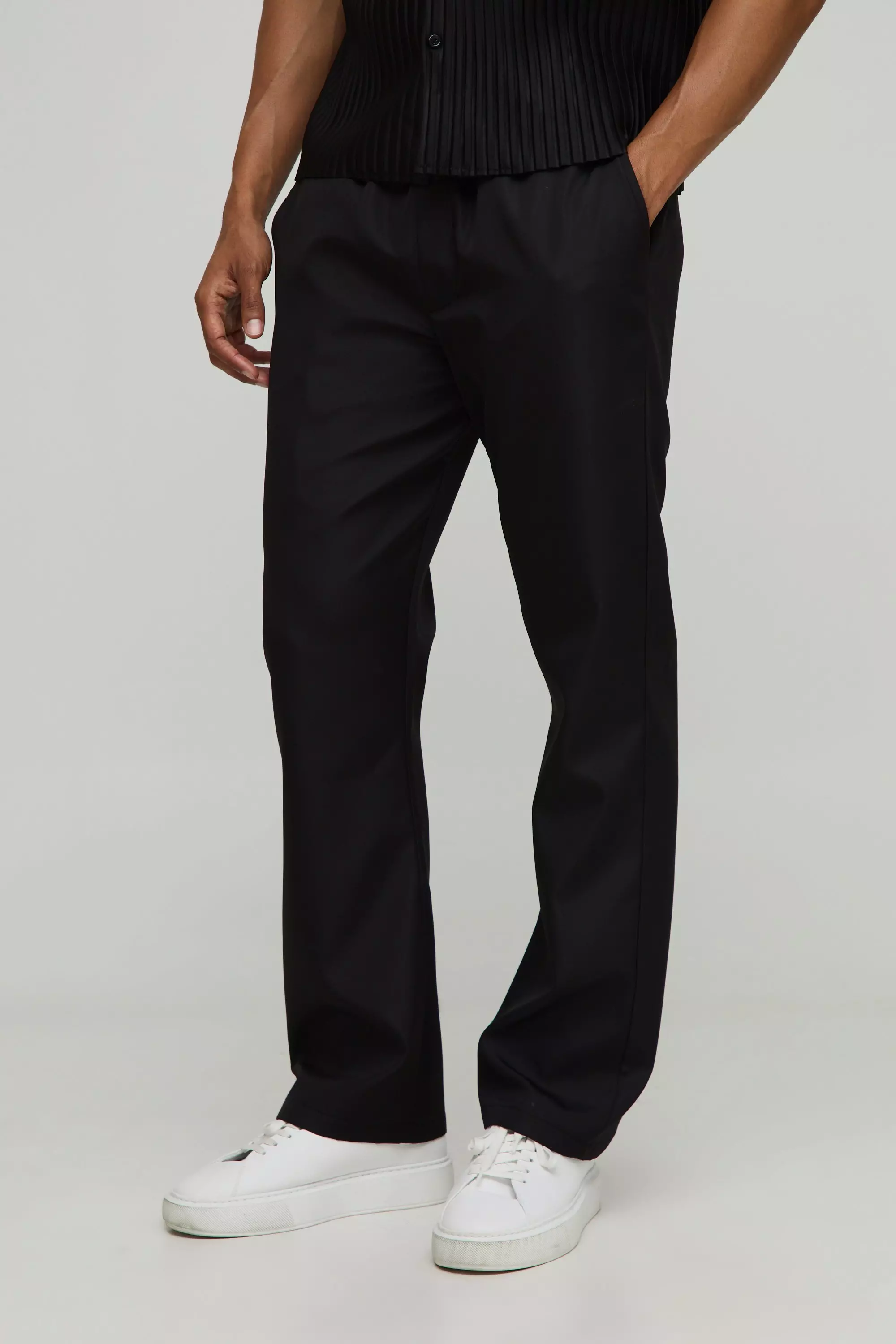 Black Stacked Flared Drop Trousers