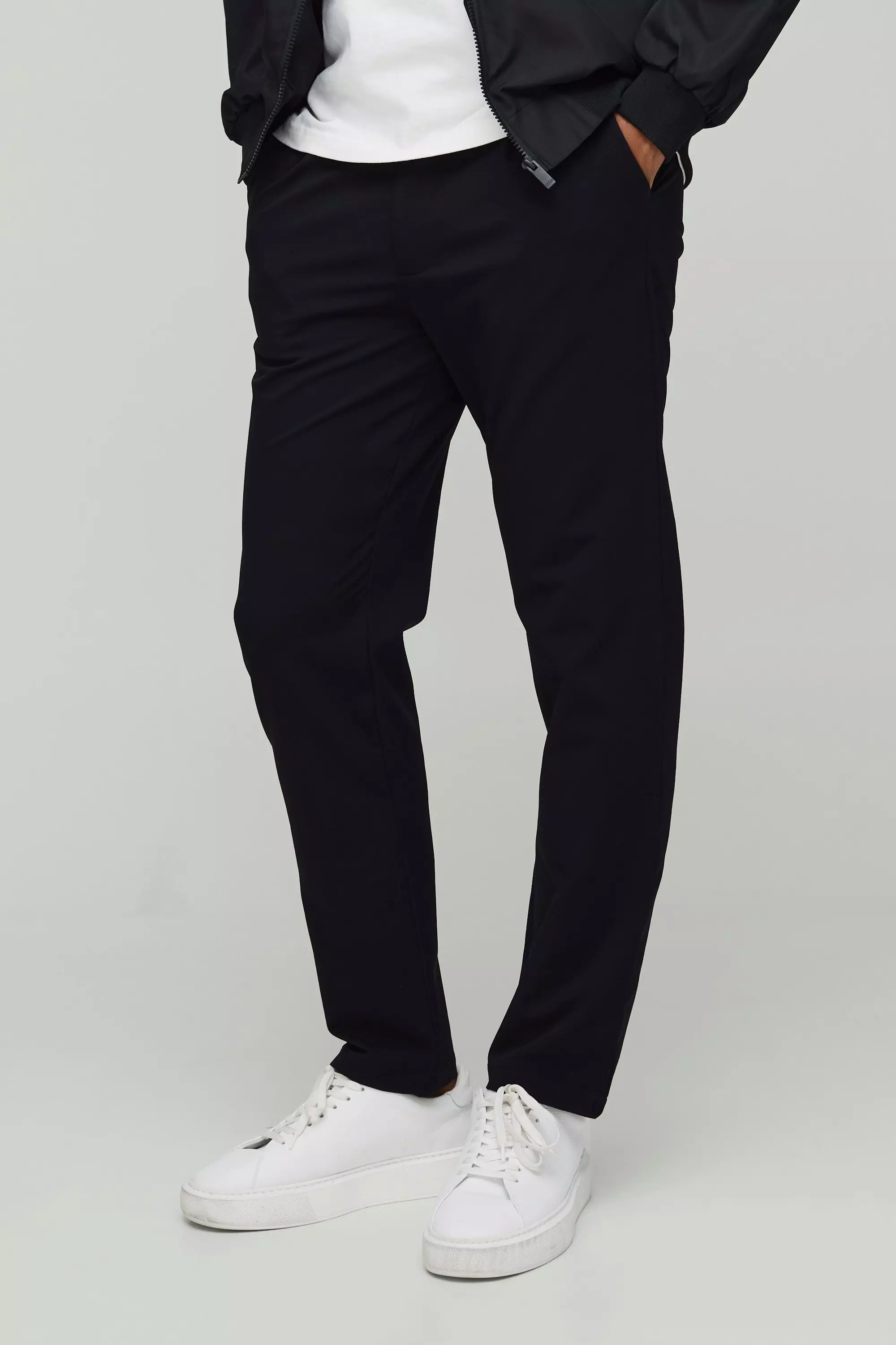 Tapered Fit Technical Stretch Smart Trousers | boohooMAN USA