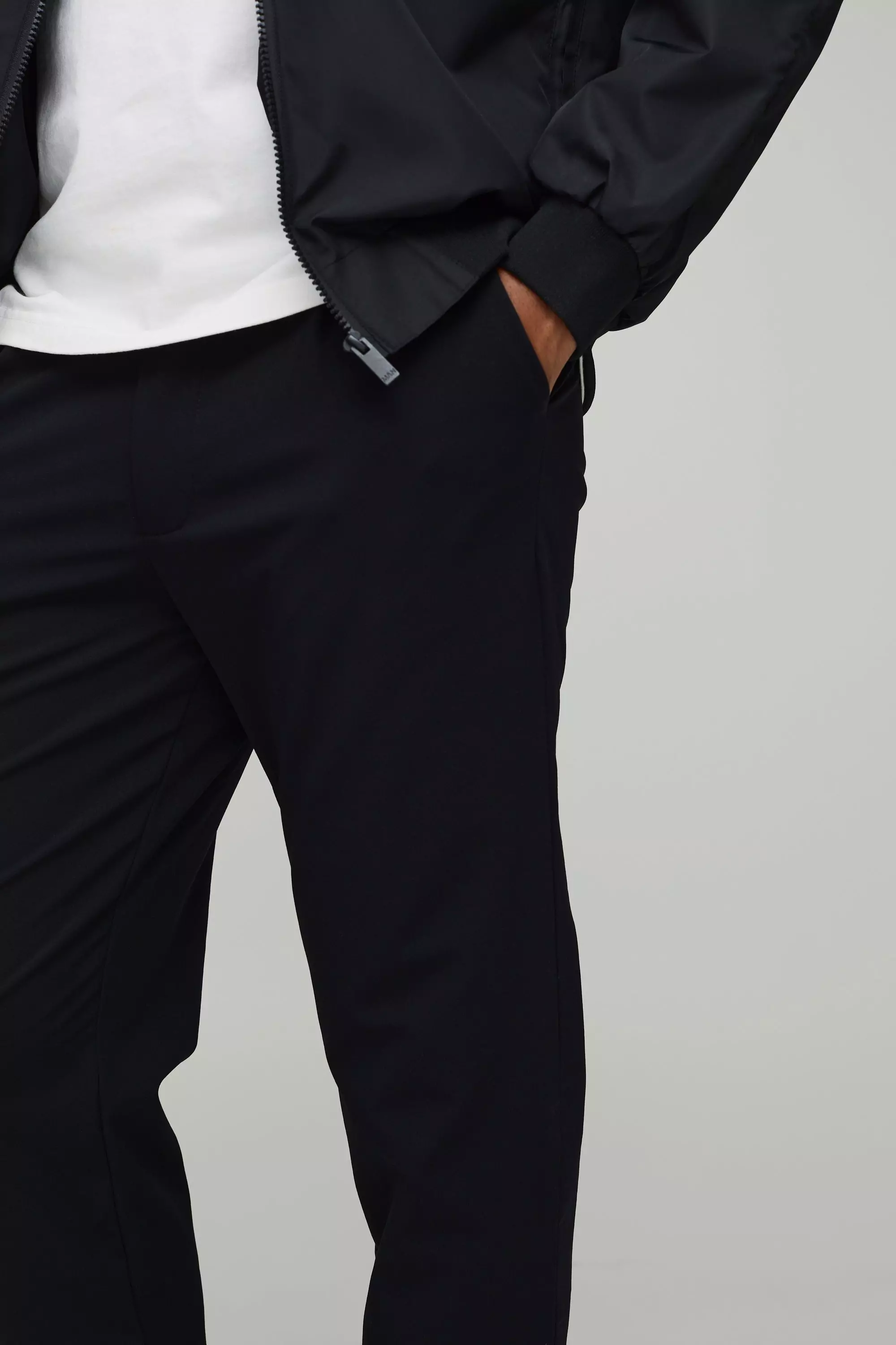 Tapered Fit Technical Stretch Smart Trousers | boohooMAN USA