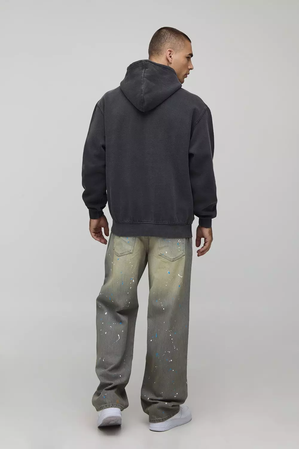 Relaxed Rigid Paint Splatter Denim Jeans | boohooMAN USA