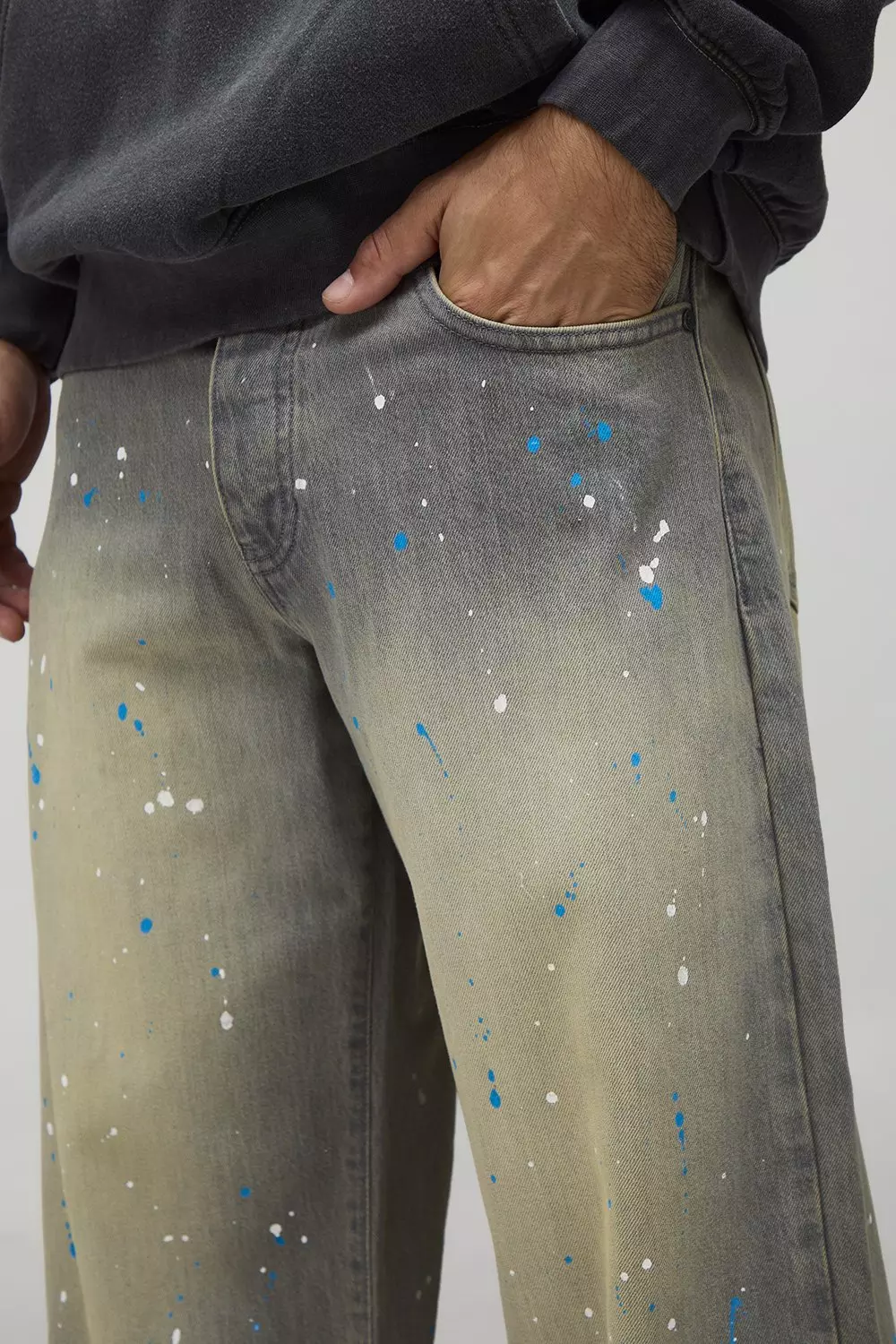 Relaxed Rigid Paint Splatter Denim Jeans | boohooMAN USA