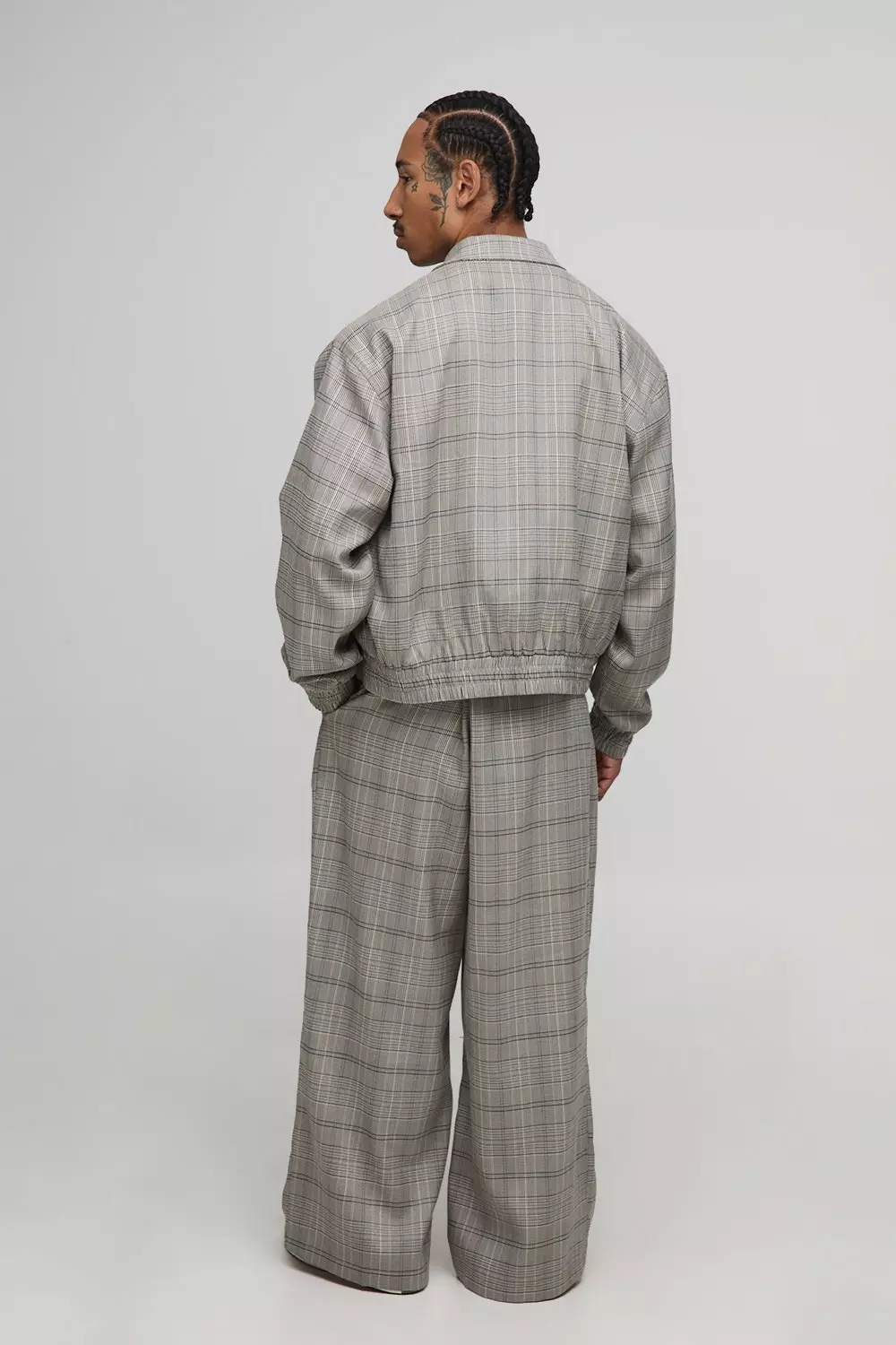 Checked Oversized Boxy Cargo Pocket Harrington Jacket | boohooMAN AU
