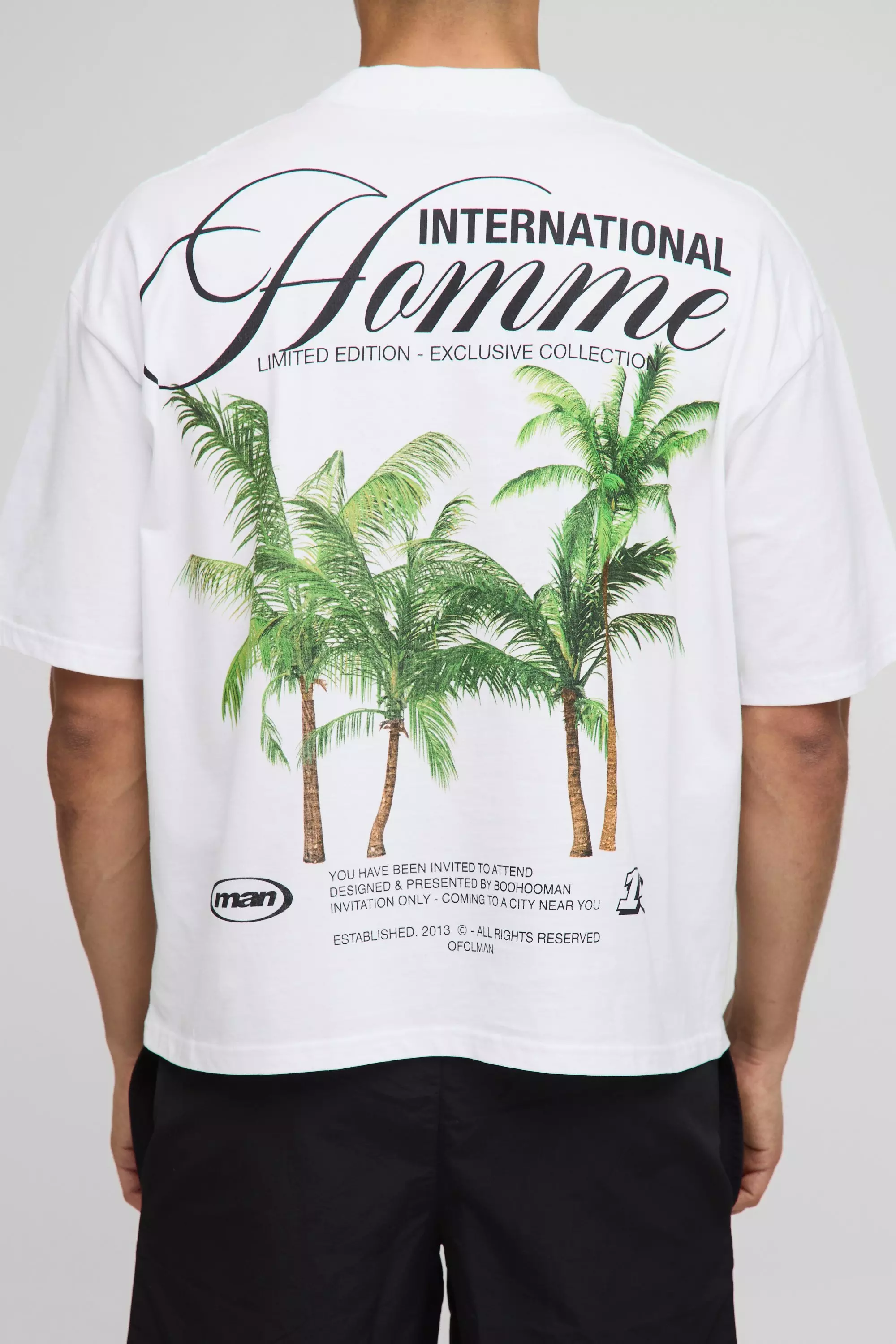 White Oversized Boxy Extended Neck Palm Print T-Shirt alternative image