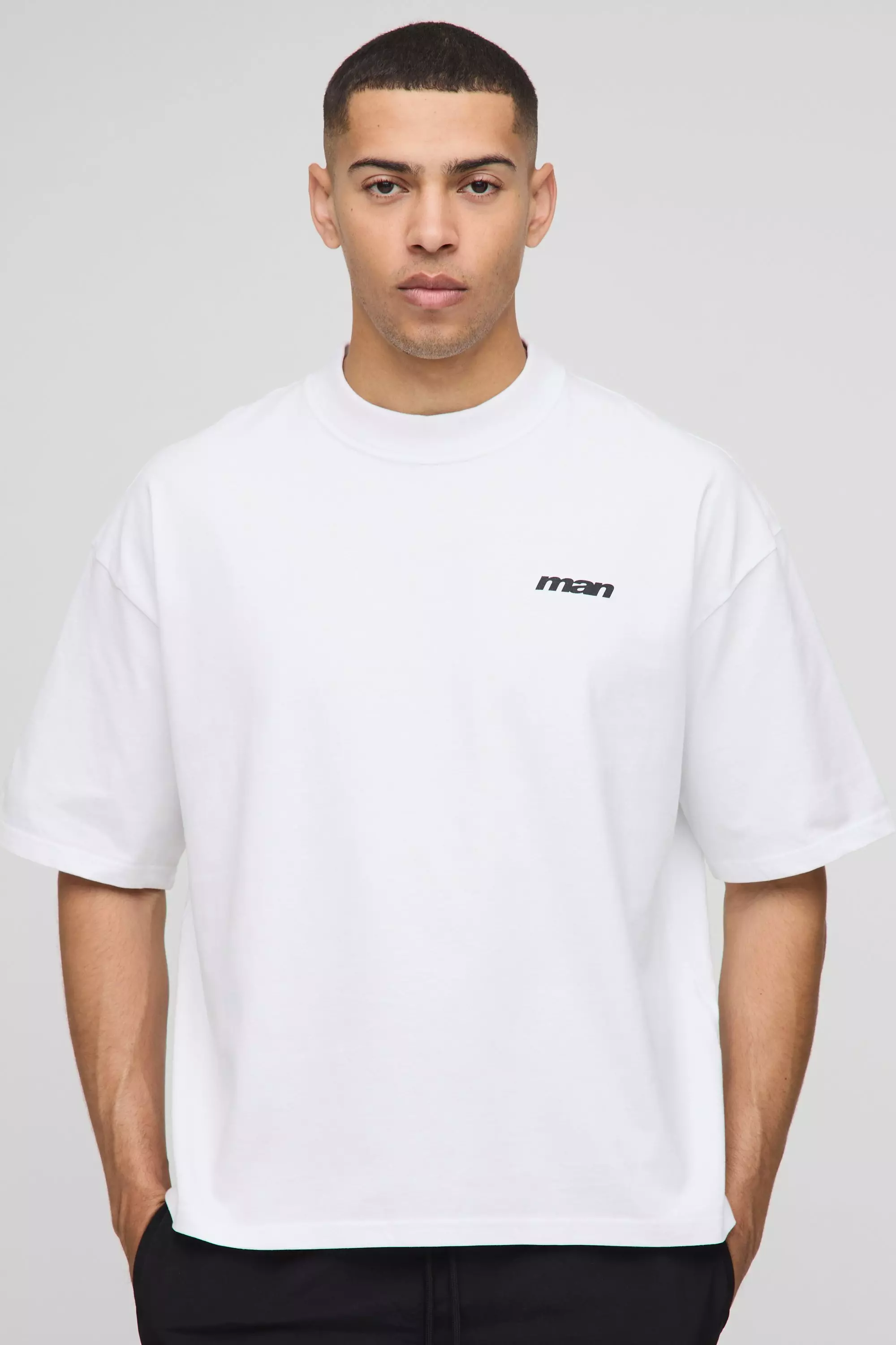 White Oversized Boxy Extended Neck Palm Print T-Shirt alternative image